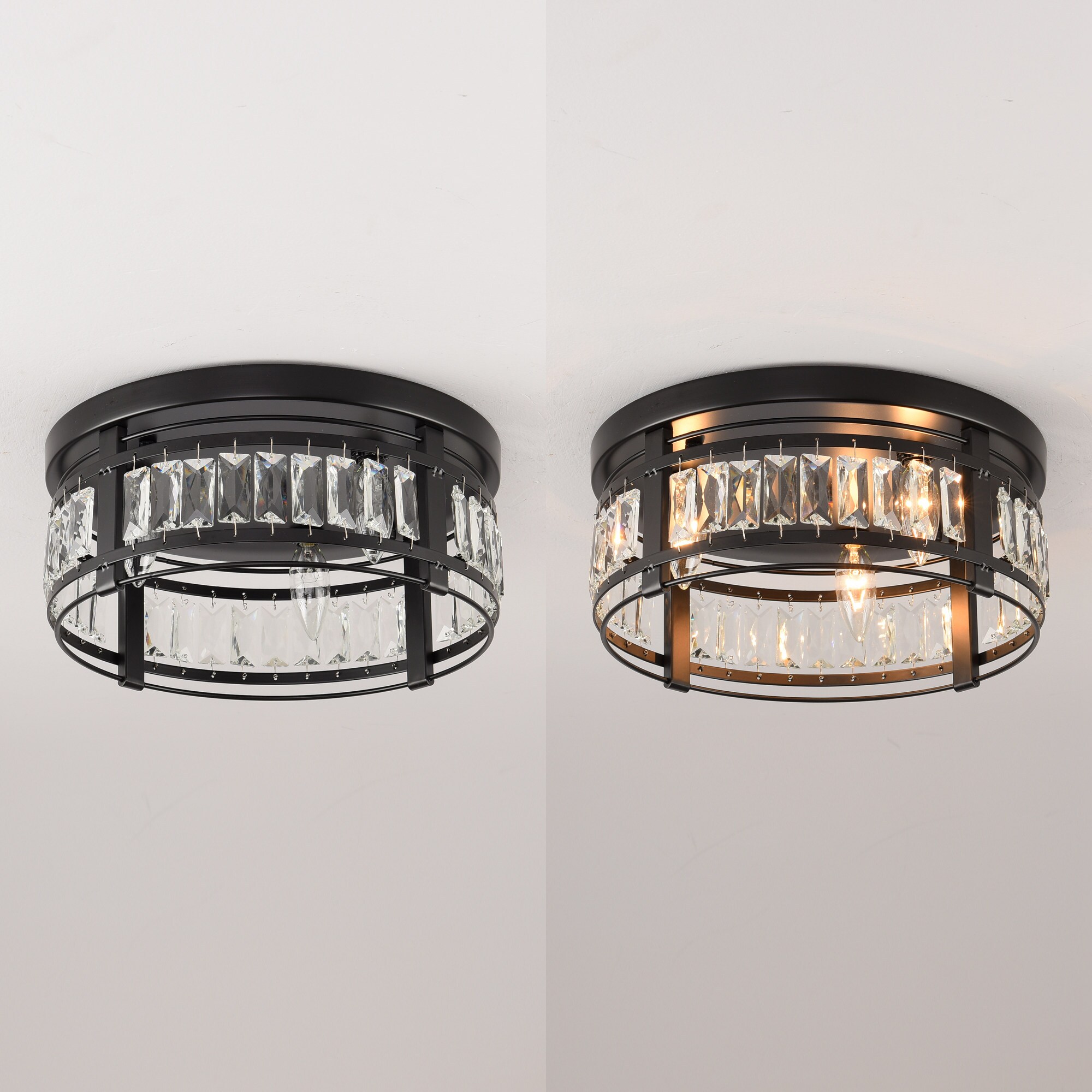 Matte Black Crystal Drum Flush Mount Ceiling Light