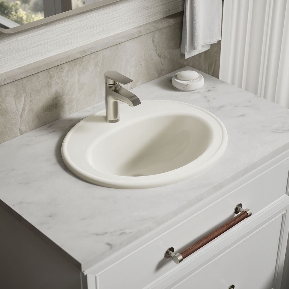 KOHLER 2196-1-96 Pennington Vitreous China 17.5-in Drop-in Oval Traditional Biscuit Bathroom Sink
