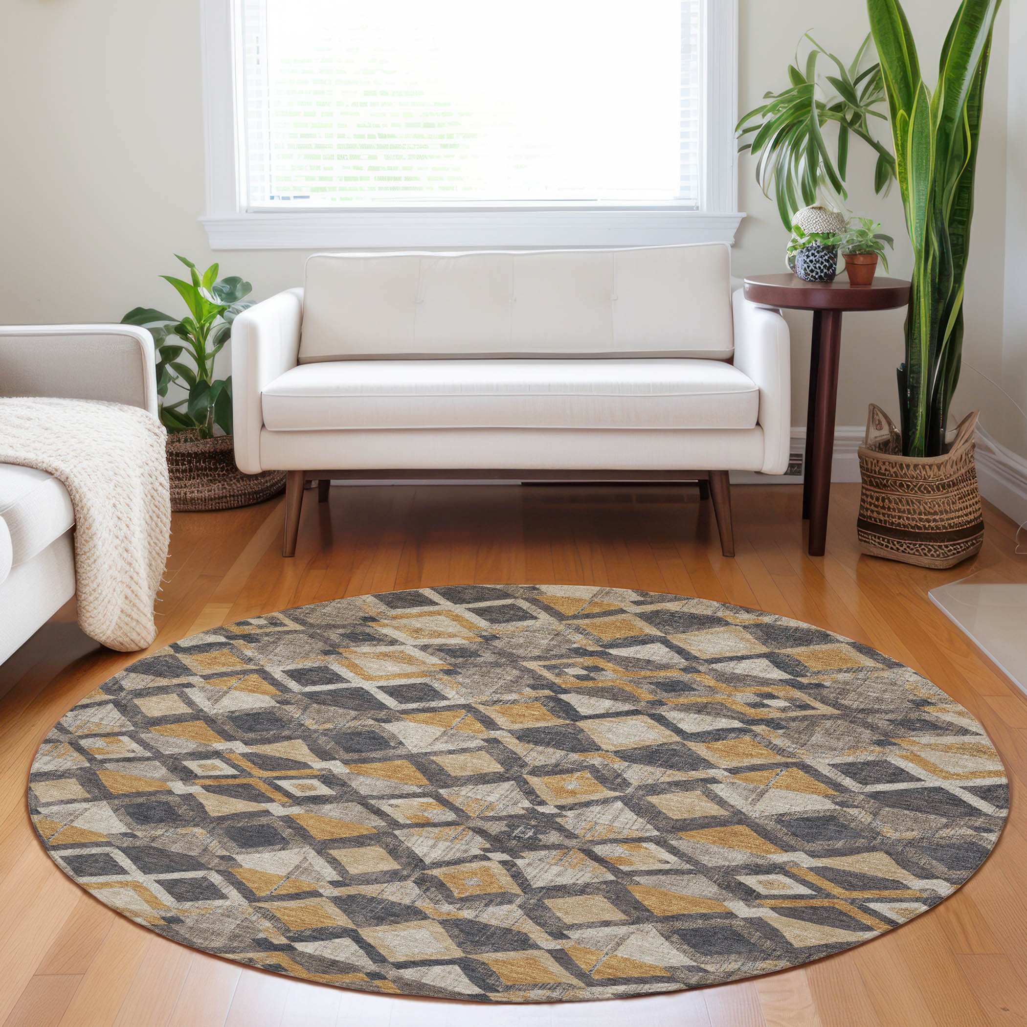 Addison Rugs ACN1313WH8RO Chantille ACN1313WH 8 x 8 (ft) Polyester Wheat Round Indoor/Outdoor Geometric Machine washable Area rug