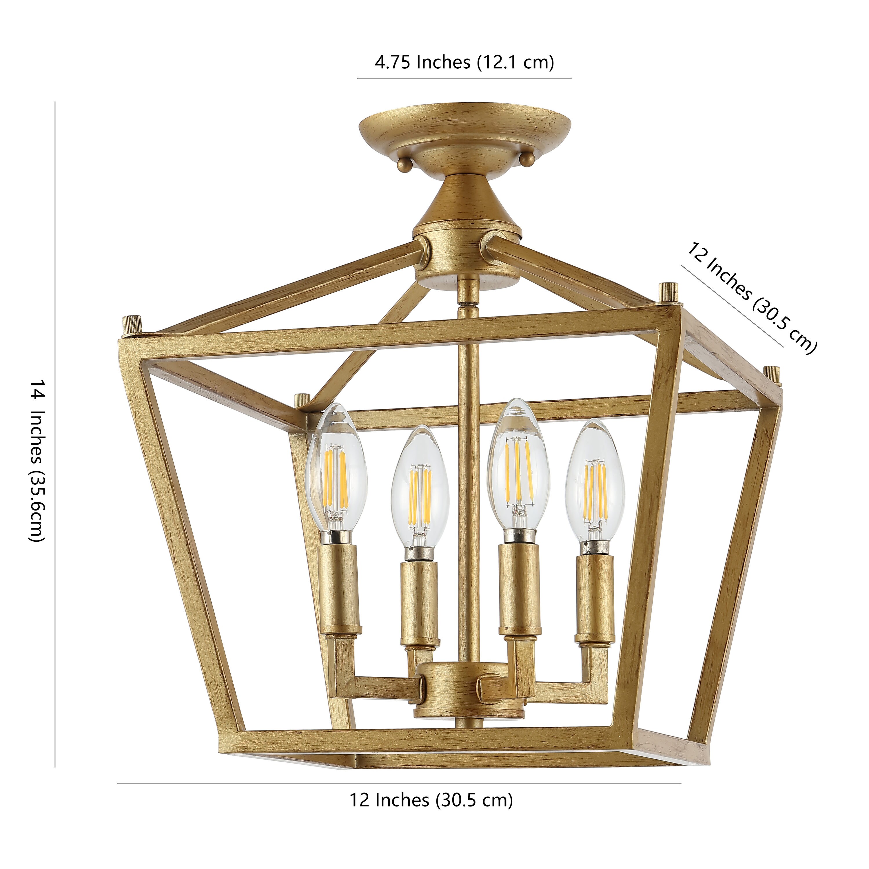 Jonathan Y Plains Mini Lantern 12 in. 4-Light Oil Rubbed Bronze Iron Modern Farmhouse LED Flush Mount