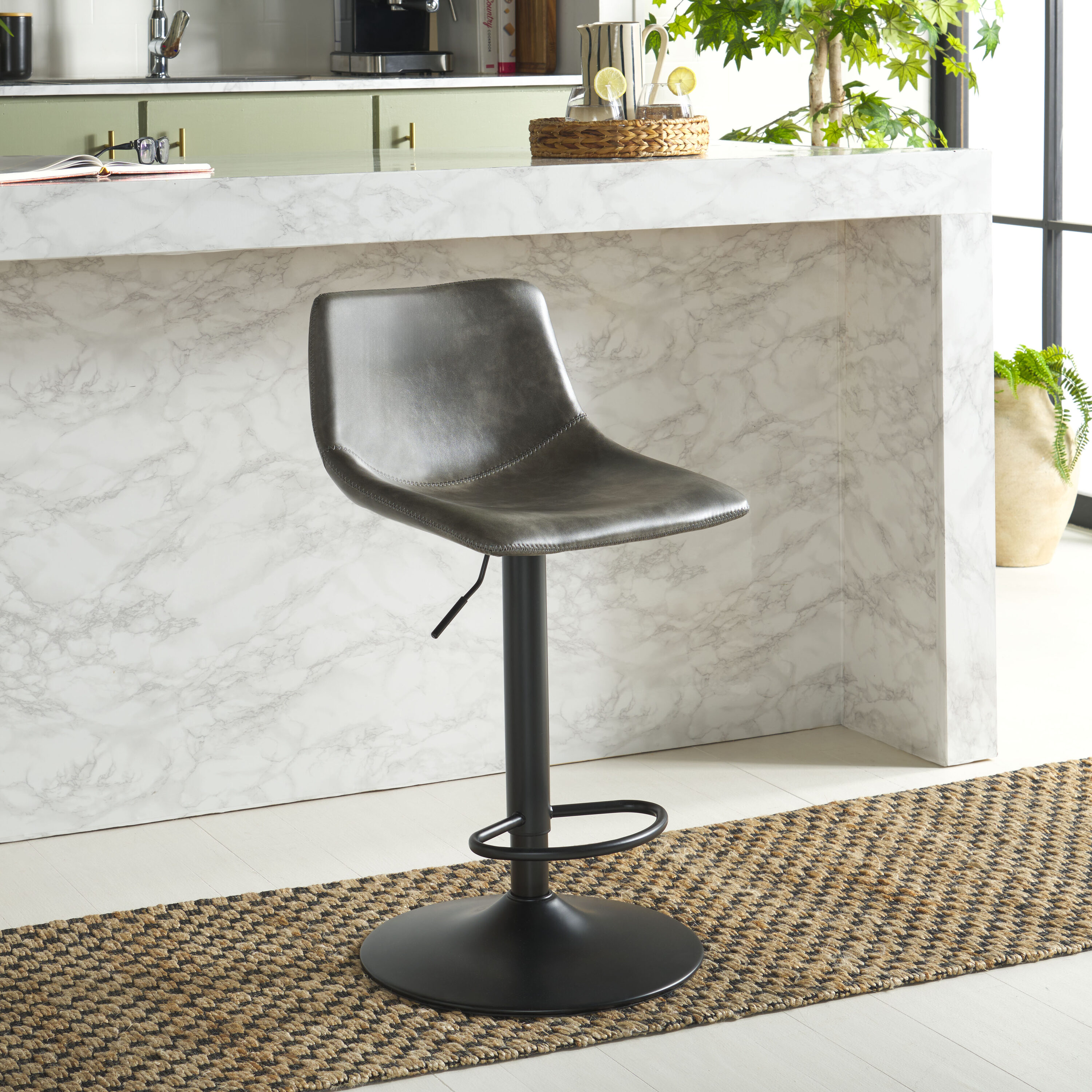 Safavieh BST7510B Gray/Black 23.6-in H Adjustable Height Short Bucket seat Upholstered Swivel Metal Bar Stool and Back