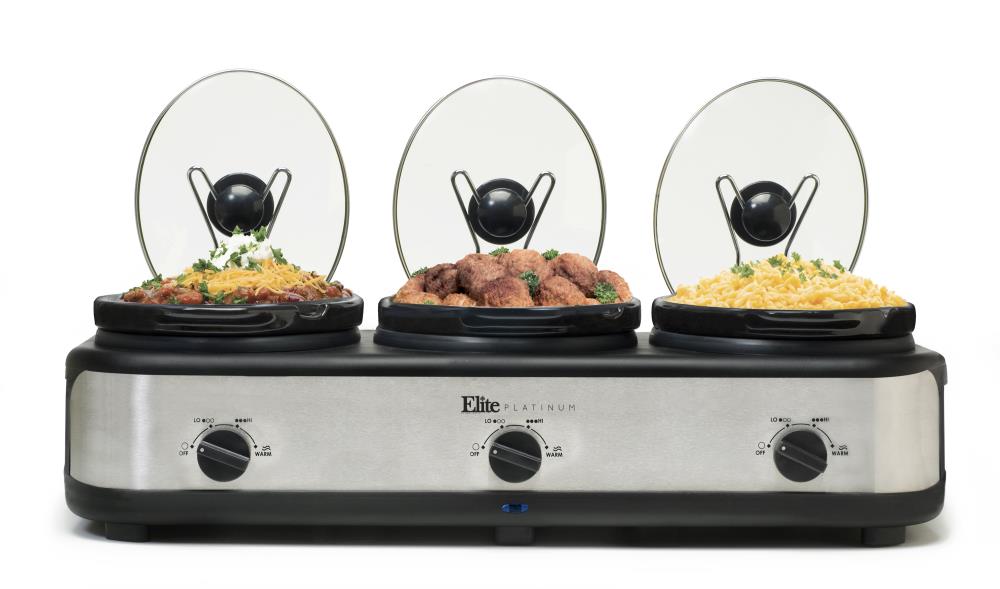 Triple Slow Cooker with Non-Skid Feet, 3x1.5 qt Slow Cooker Buffet Server, 3 Pots