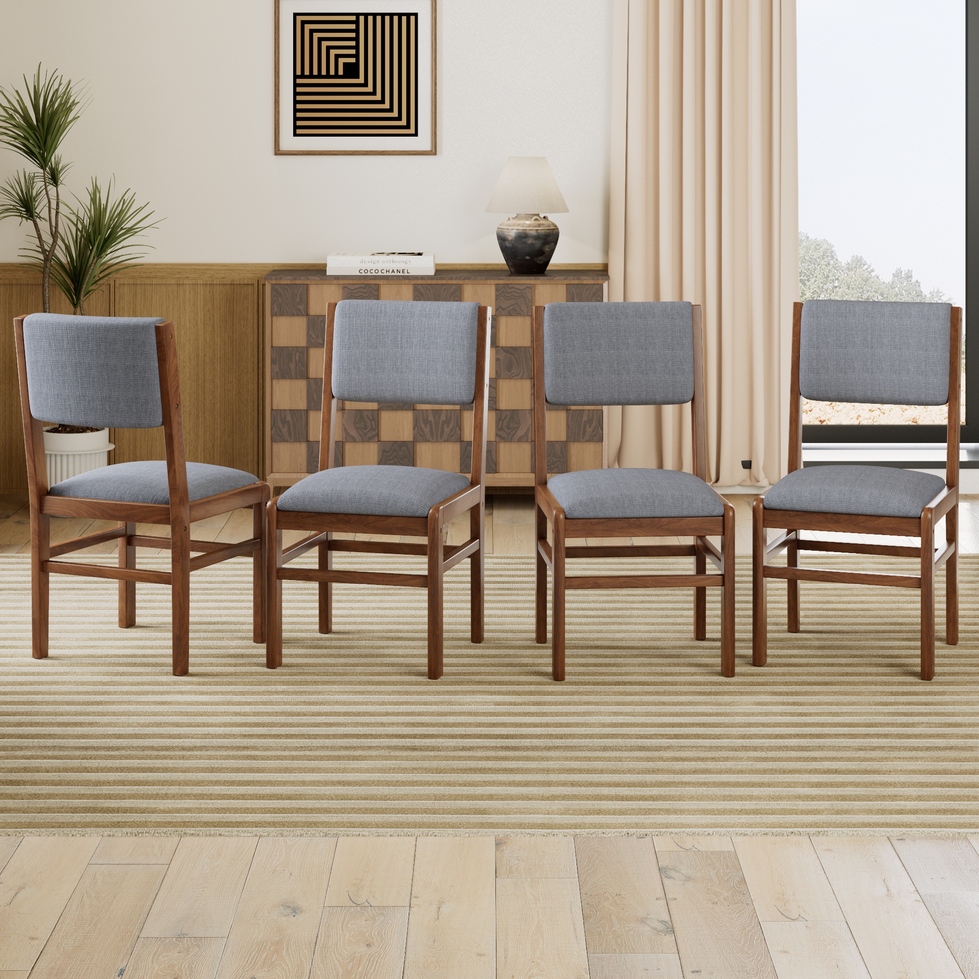 GDFStudio 337795 Dining Chairs Set of 4 Mid Century Modern Fabric Upholstered Kitchen Side Chairs Farmhouse Dining Room Chair