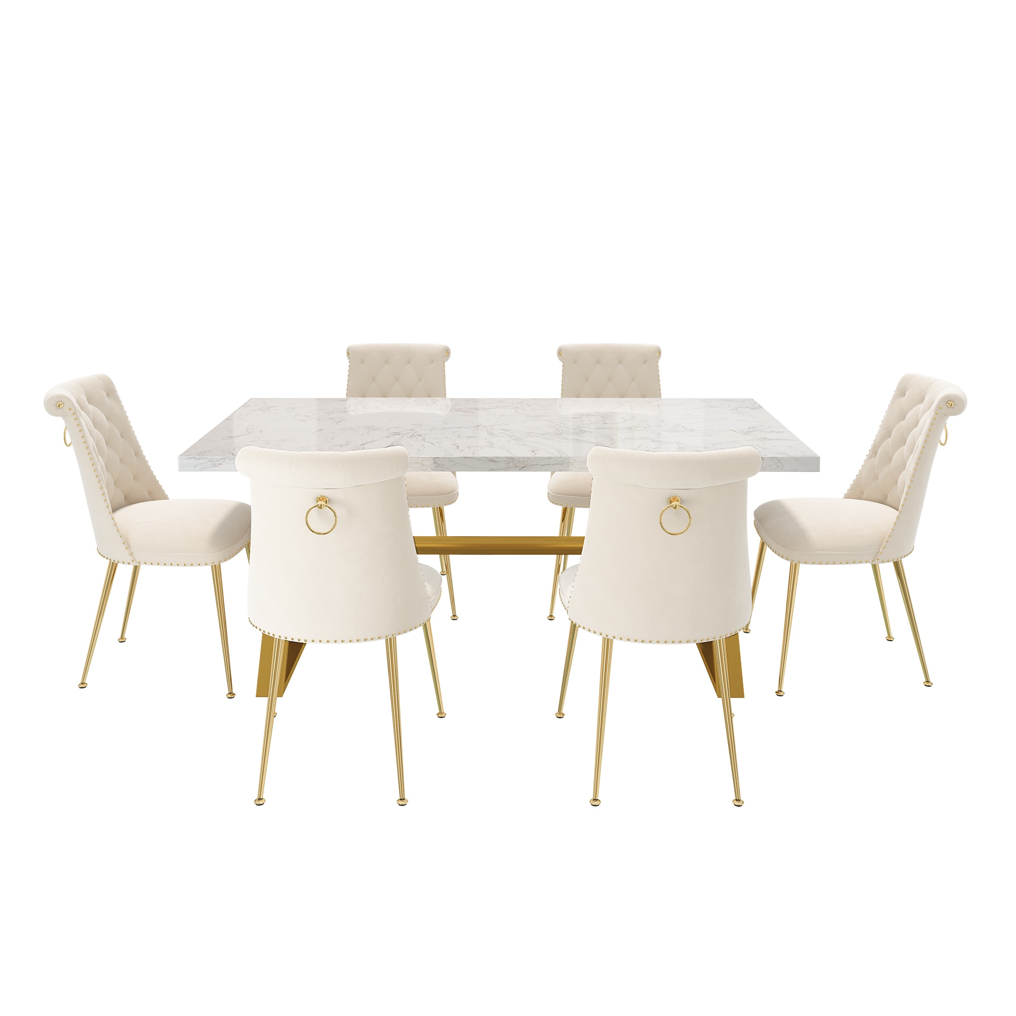 Clihome CL-DLS703BG Beige Chair/White Table Contemporary/Modern Dining Room Set with Rectangular Table ( Seats 6 )