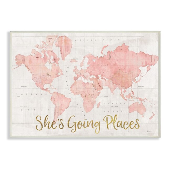 Stupell Industries She S Going Places Quote Pink Watercolor World Map 19 In H X 13 W Maps Print The Wall Art Department At Com - Stupell Home Decor Antique Maps