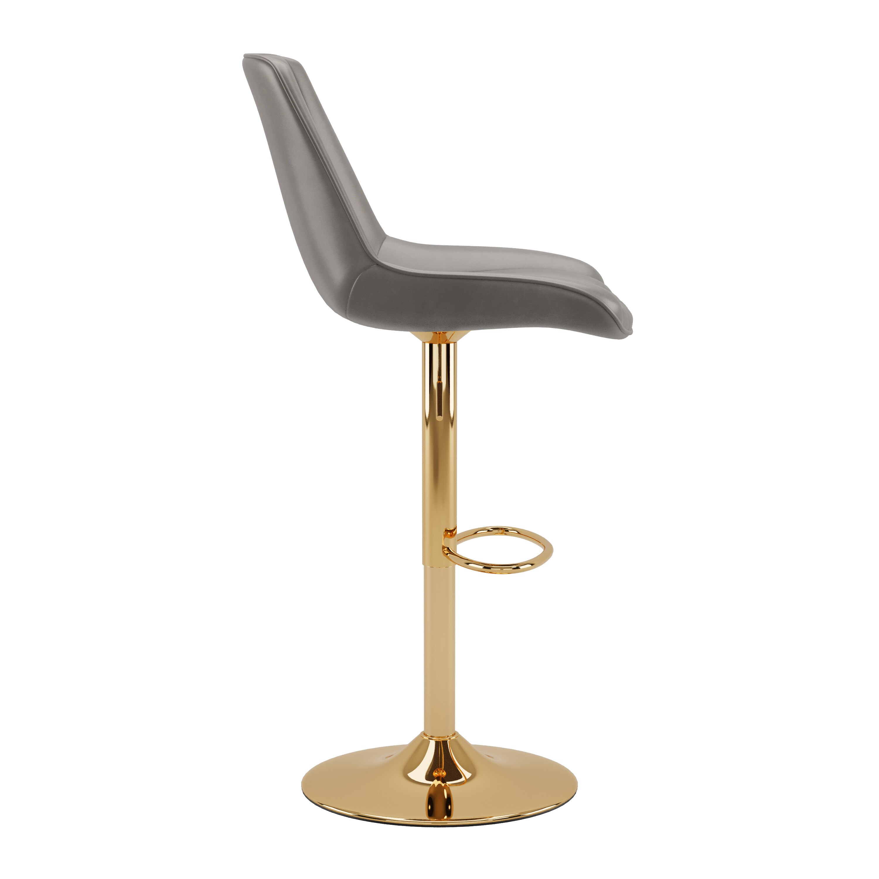 Adjustable Grey Vegan Leather Swivel Bar Stools with Gold Base - Set of 2