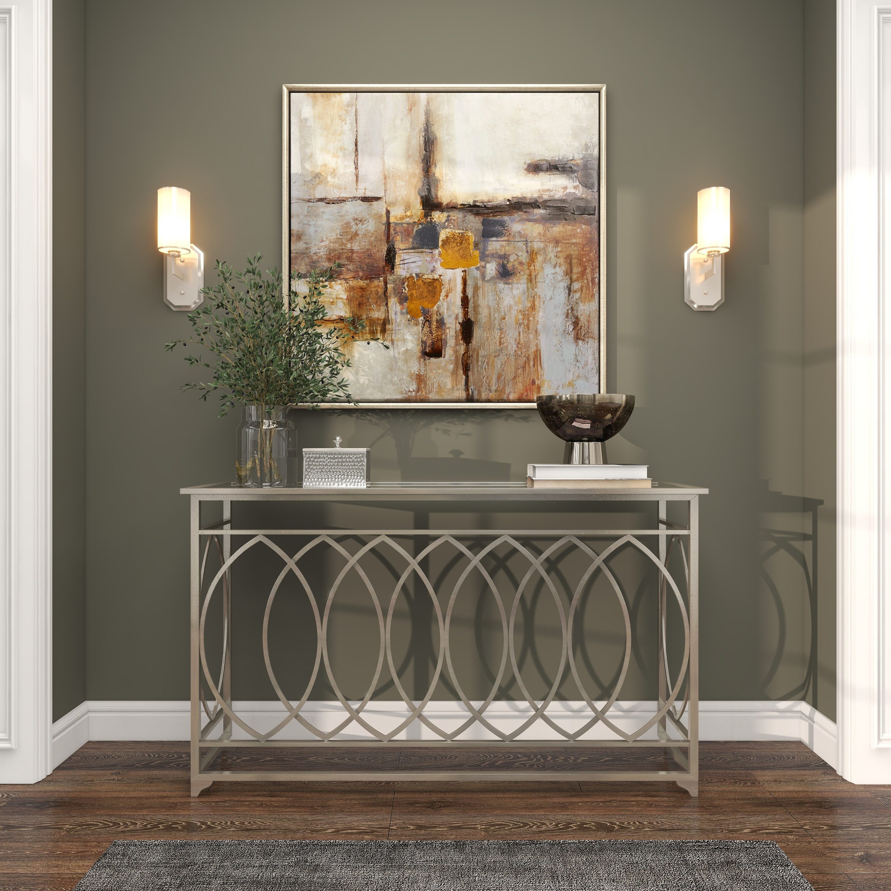 Oversized Brown and Tan Abstract Canvas Wall Art with Silver Frame