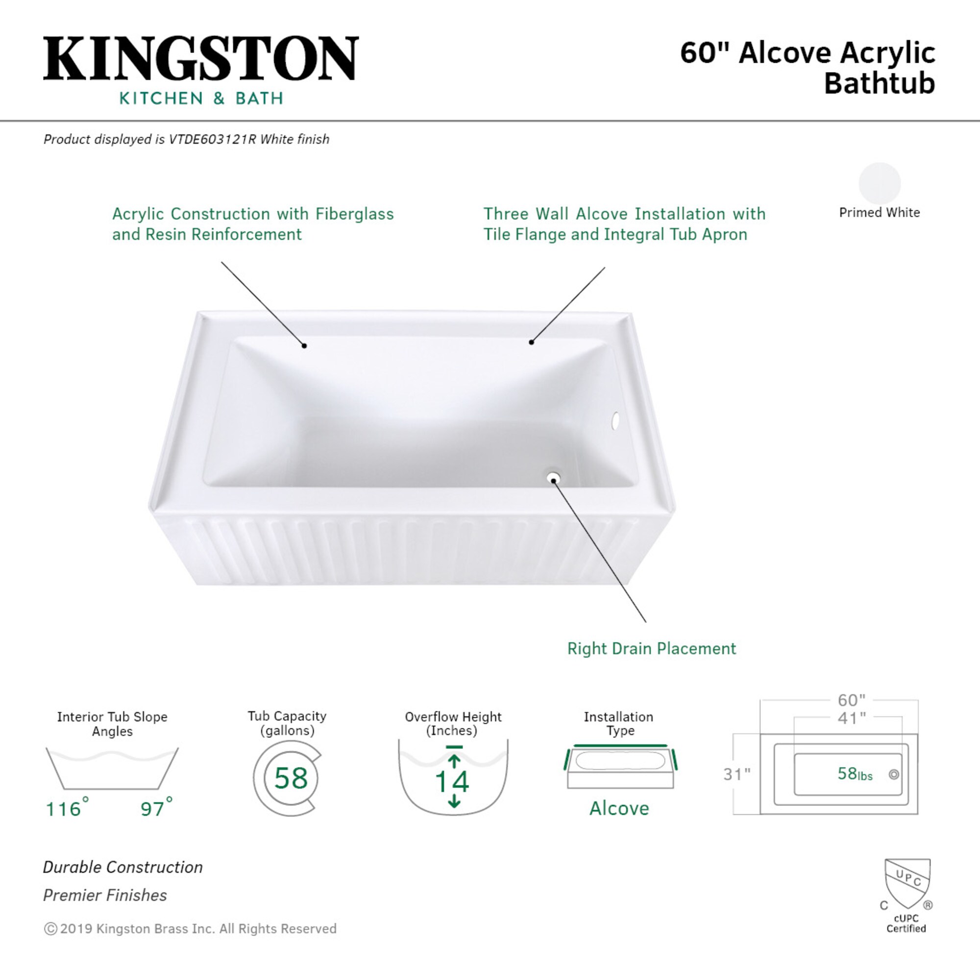 Kingston Brass WLVTDE603121R bathtubs - View #3