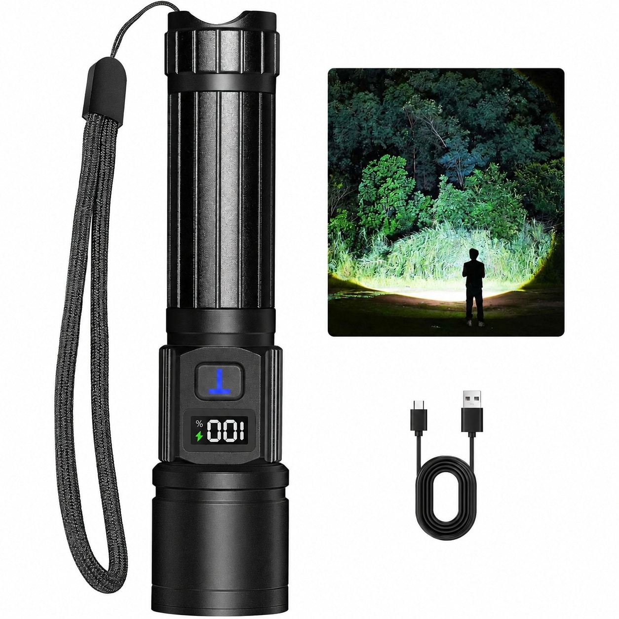 DYRCJ  renewable power Flashlights High Lumens 5Mode Flash Light with LCD Digital Display Super Bright Flashlight Adjustable Tactical Flashlight