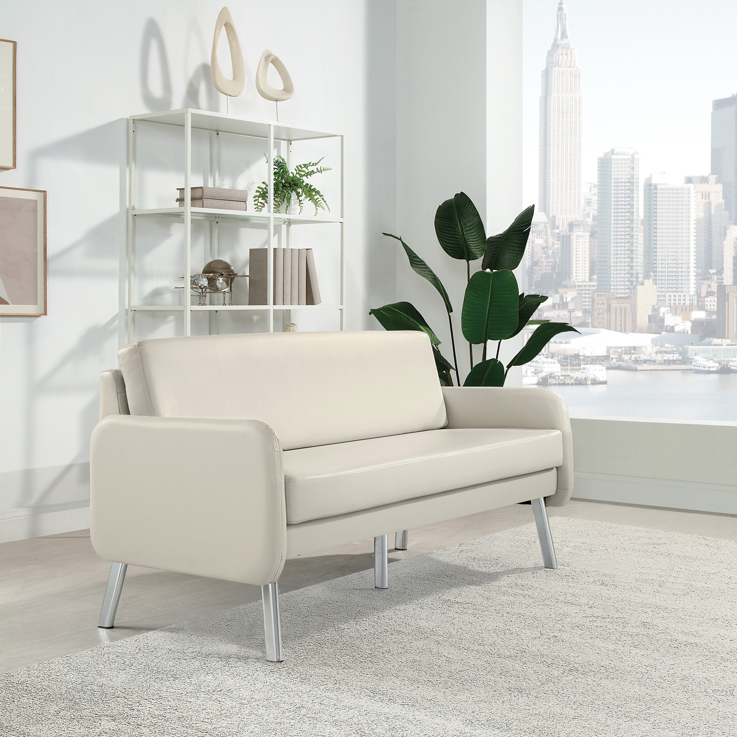 Office Star Products SL5603-PD28 63.5-in Modern Cream Faux Leather Faux leather Sofa