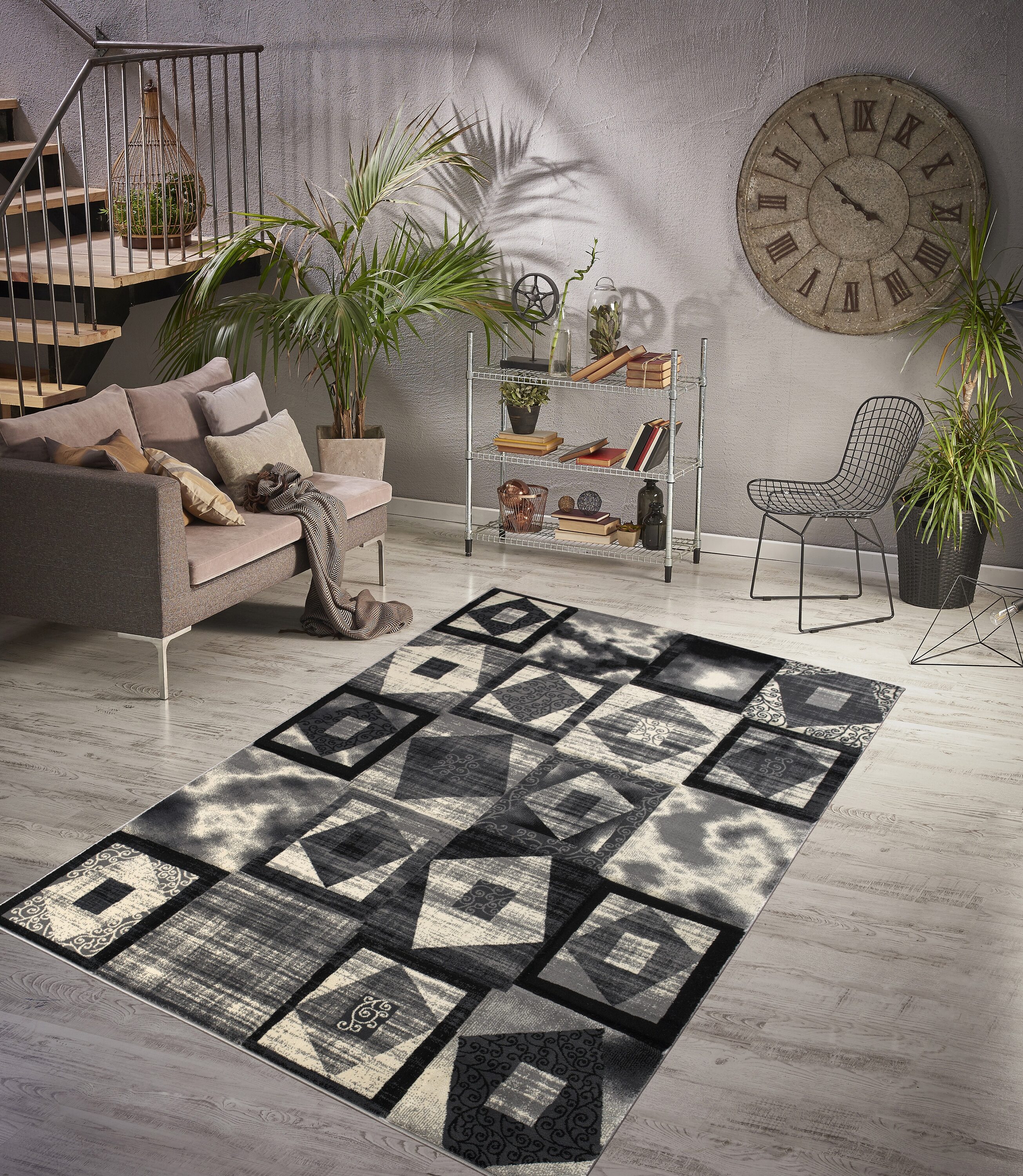 MDA Rugs RD3658 Rhodes 5 X 7 (ft) Anthracite Gray and White Indoor Geometric Area Rug