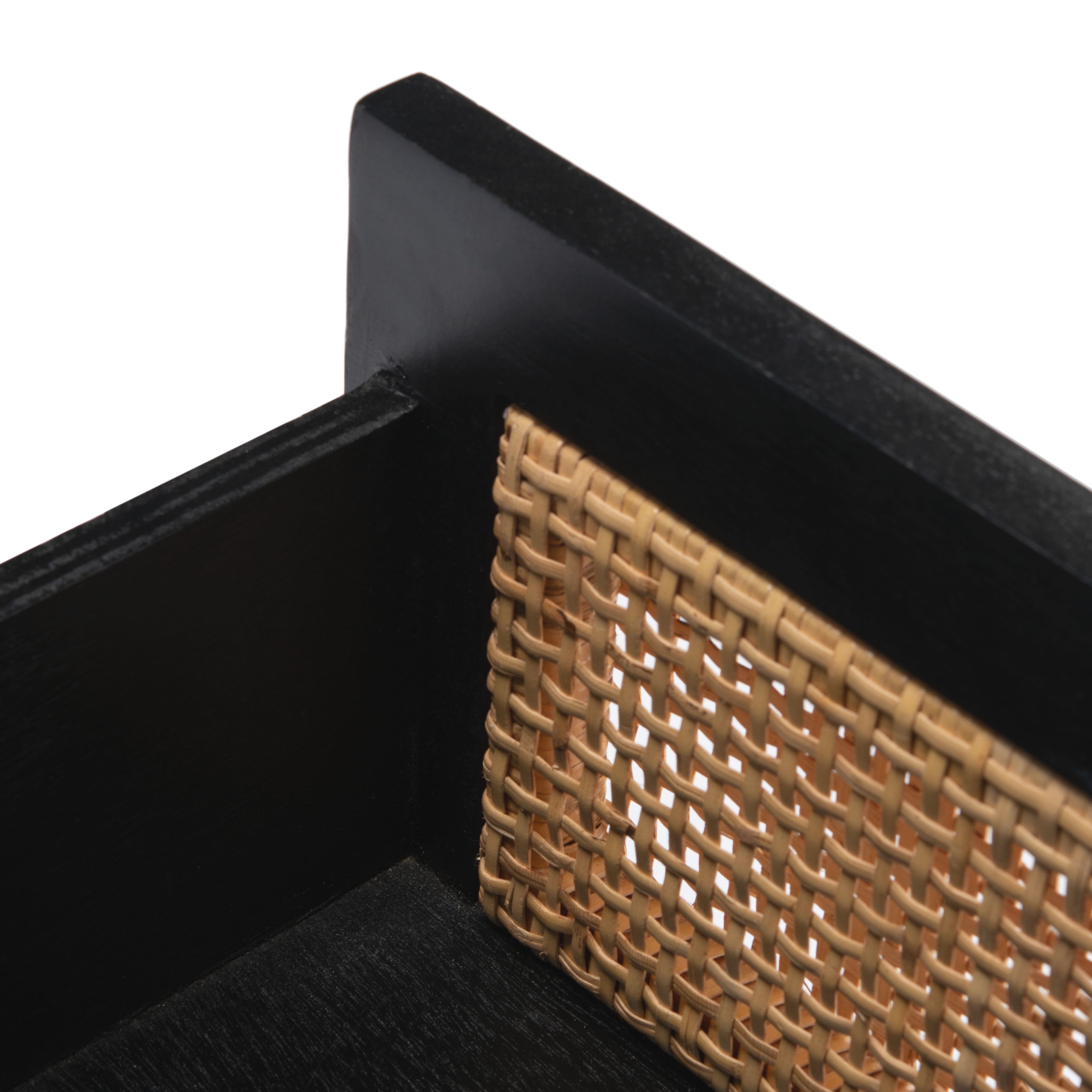 Erica Coastal Black Wood with Natural Rattan 2-Drawer Nightstand