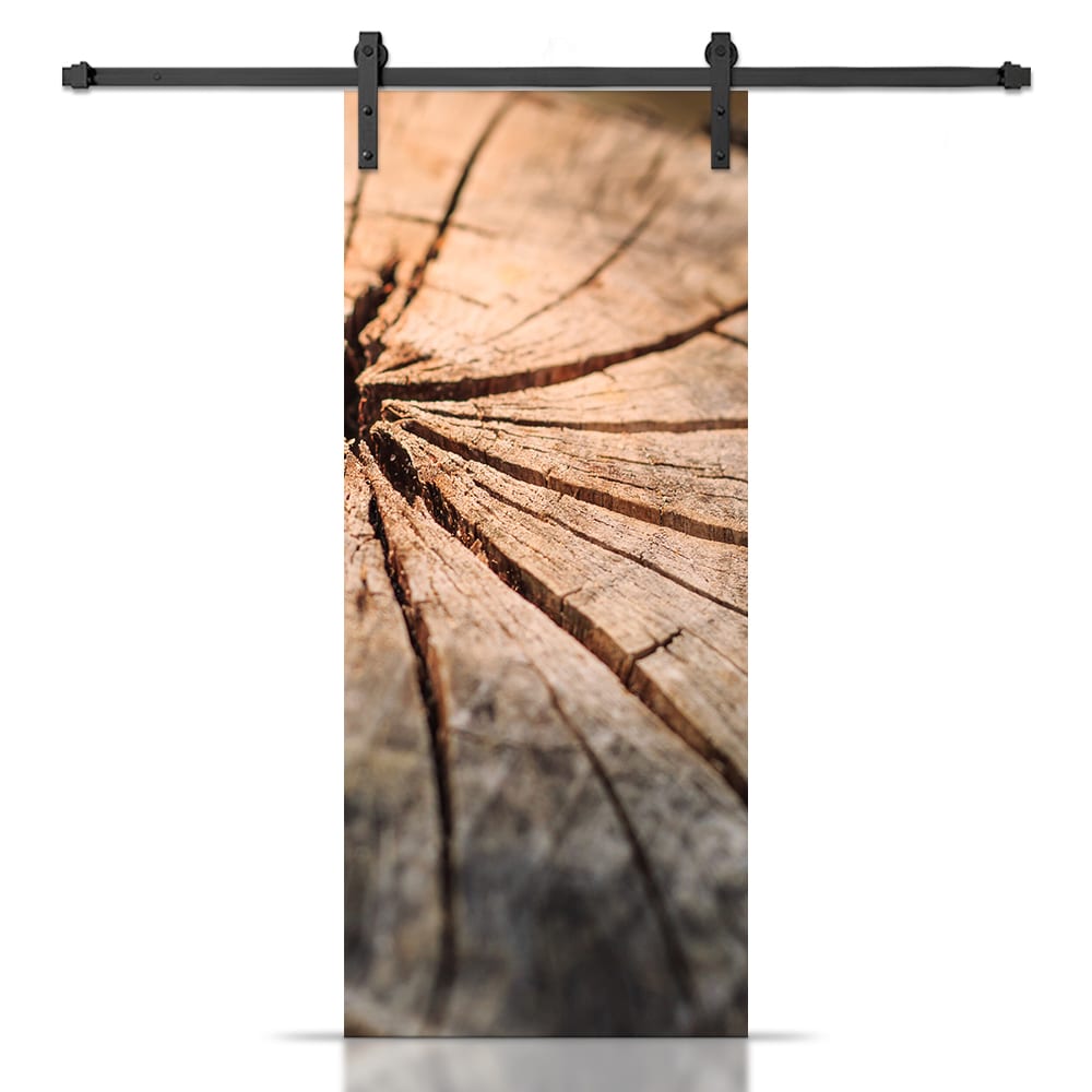 CALHOME S11MK72+ART-12-80X18 18-in x 80-in Tree Rings MDF Hollow core Single Barn Door (Hardware Included)