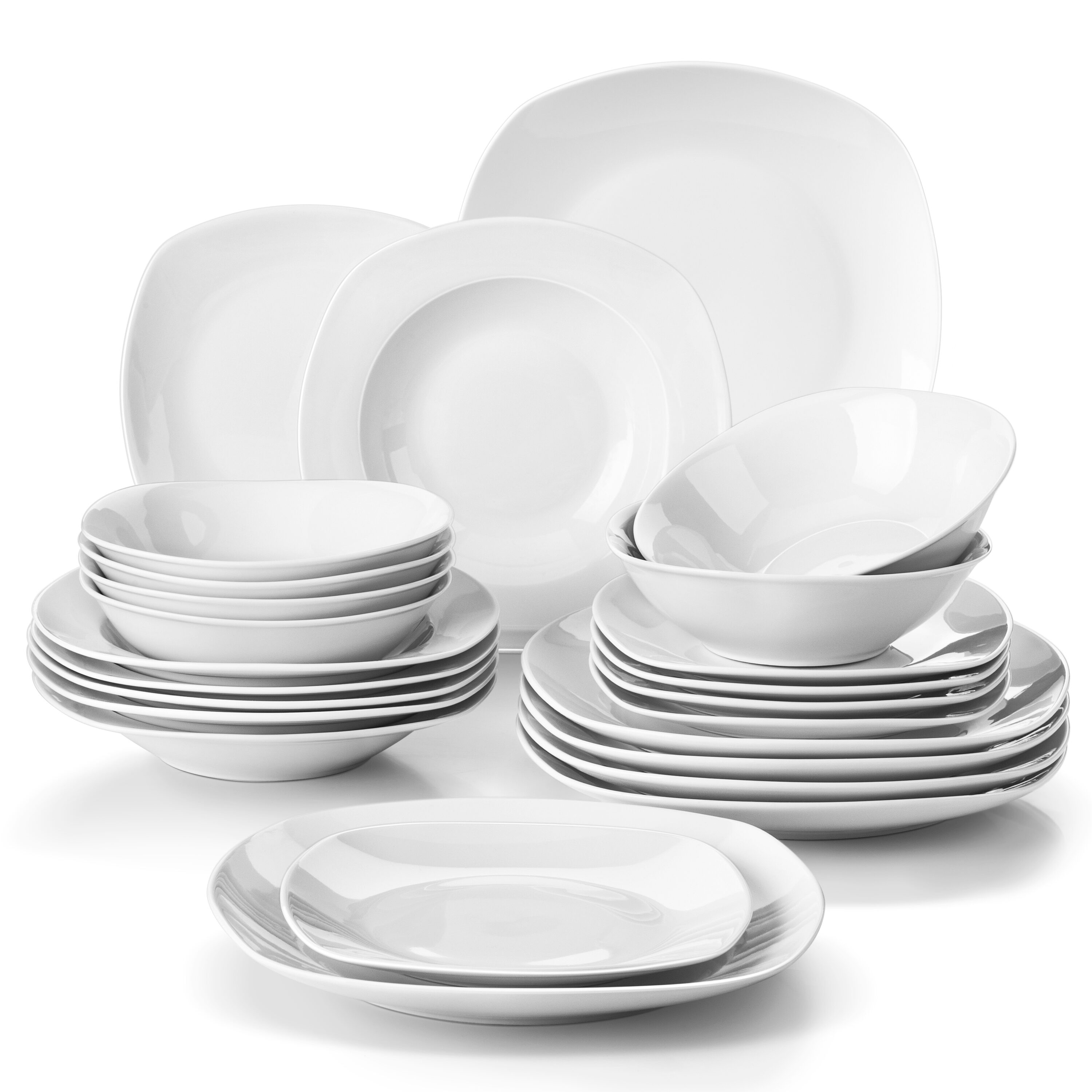 MALACASA Plates and Bowls Sets, 26 Piece Ivory White Square Dinnerware Sets  for 6, Porcelain Dinnerware Set with Dinner Plate Set, Cereal Bowls and