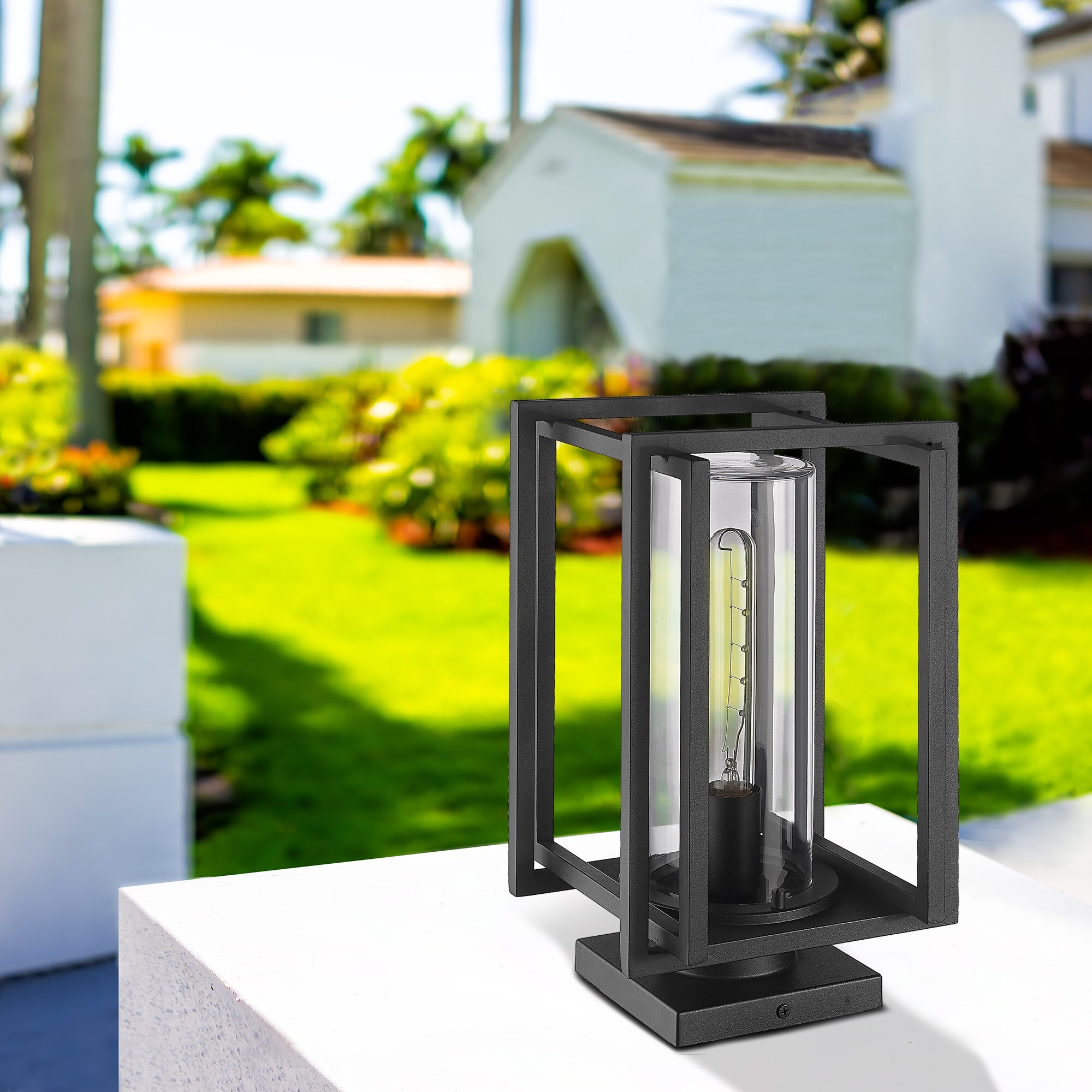 Tribeca Natural Black Geometric Outdoor Pier Mount Light