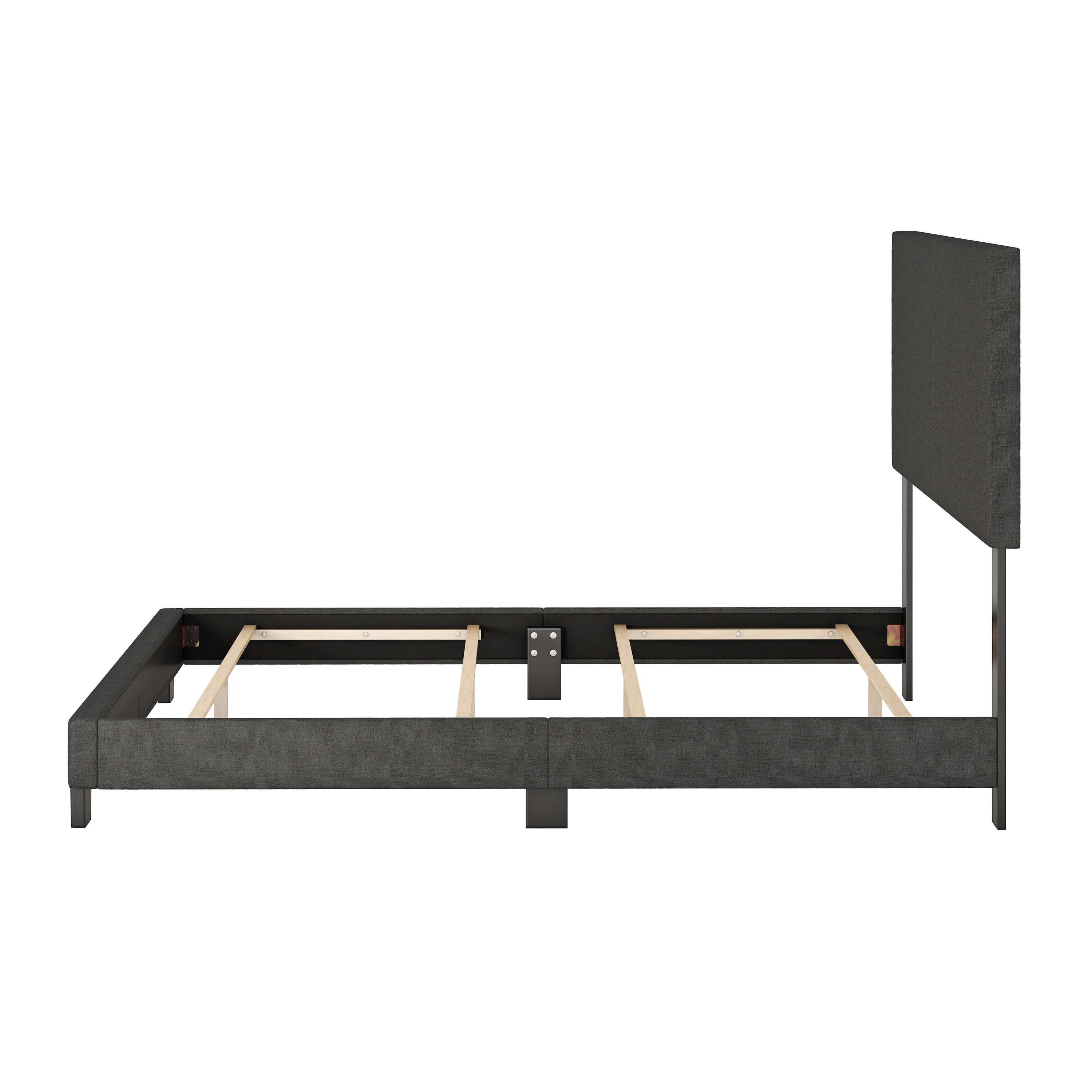 Queen Black Upholstered Linen Platform Bed with Slats