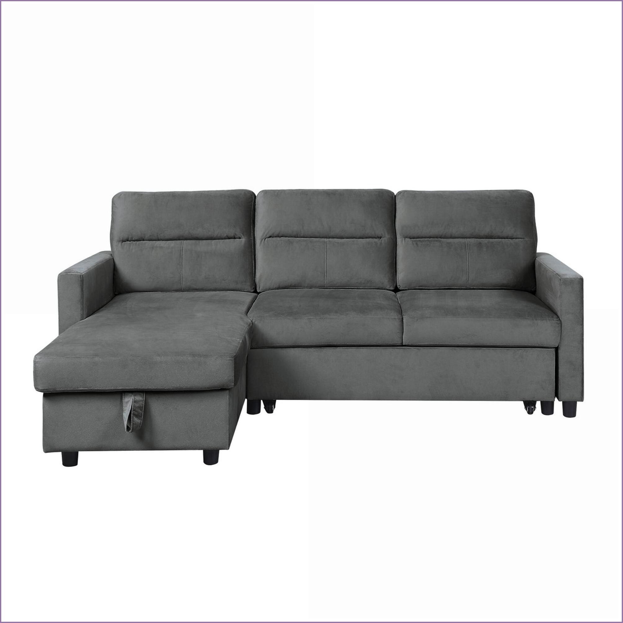 Watnature Sectional Sofas 81.5 Dark Gray Velvet Reversible Sleeper with ...