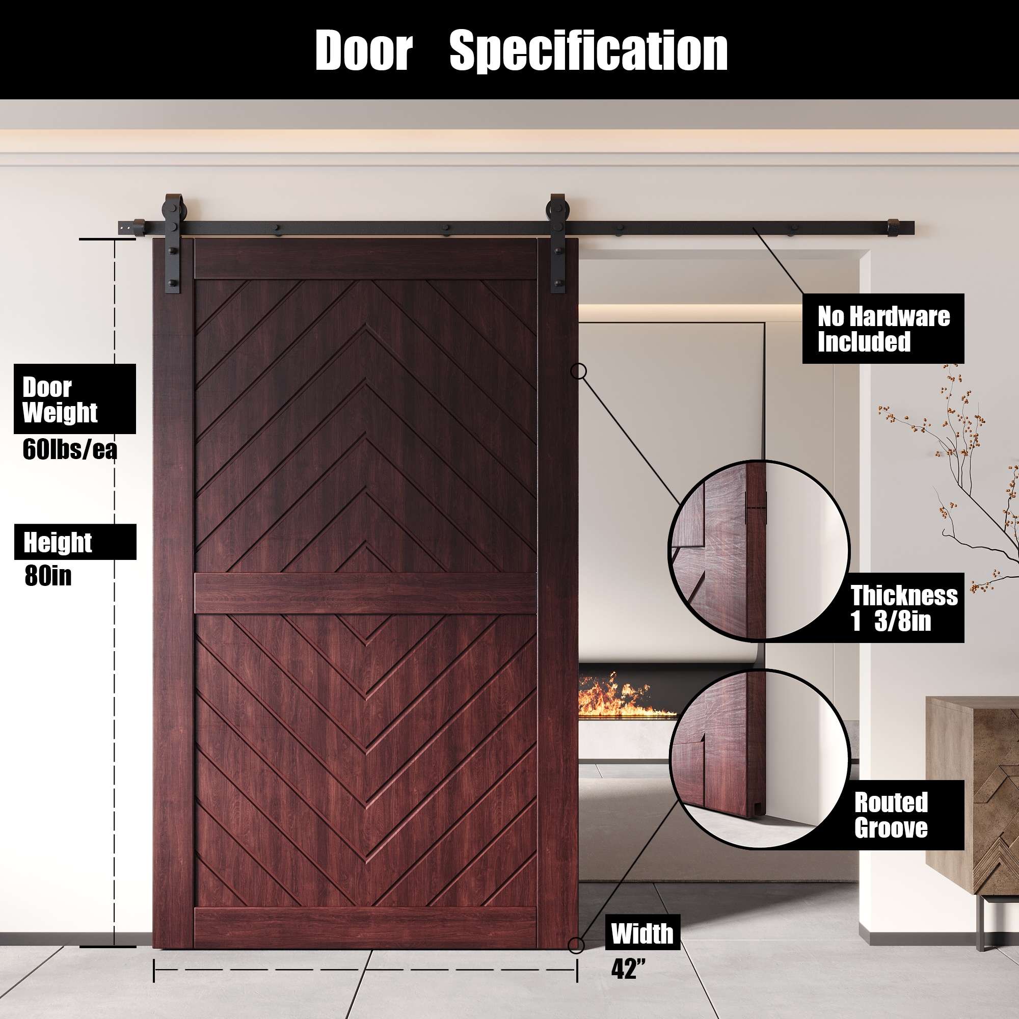 HOMACER JT2-4280-RD Barn-Doors - View #2