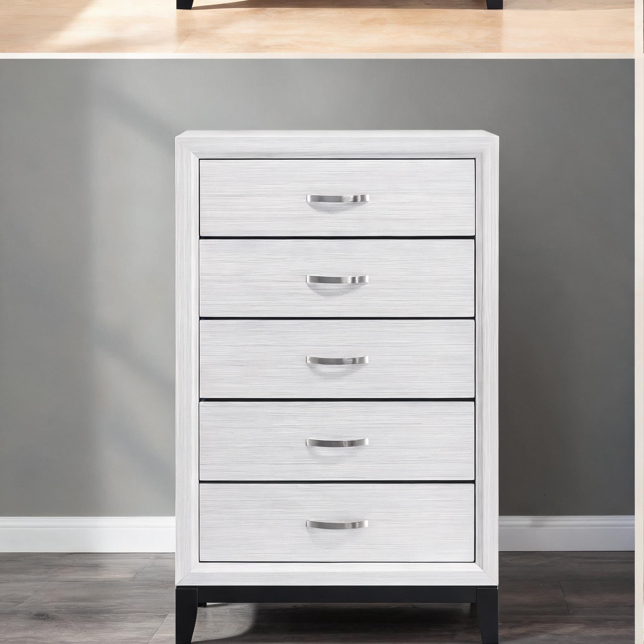Watnature White-toned 5-drawer storage chest contemporary modern bedroom wooden furniture for clothing storage 31 inch overall width