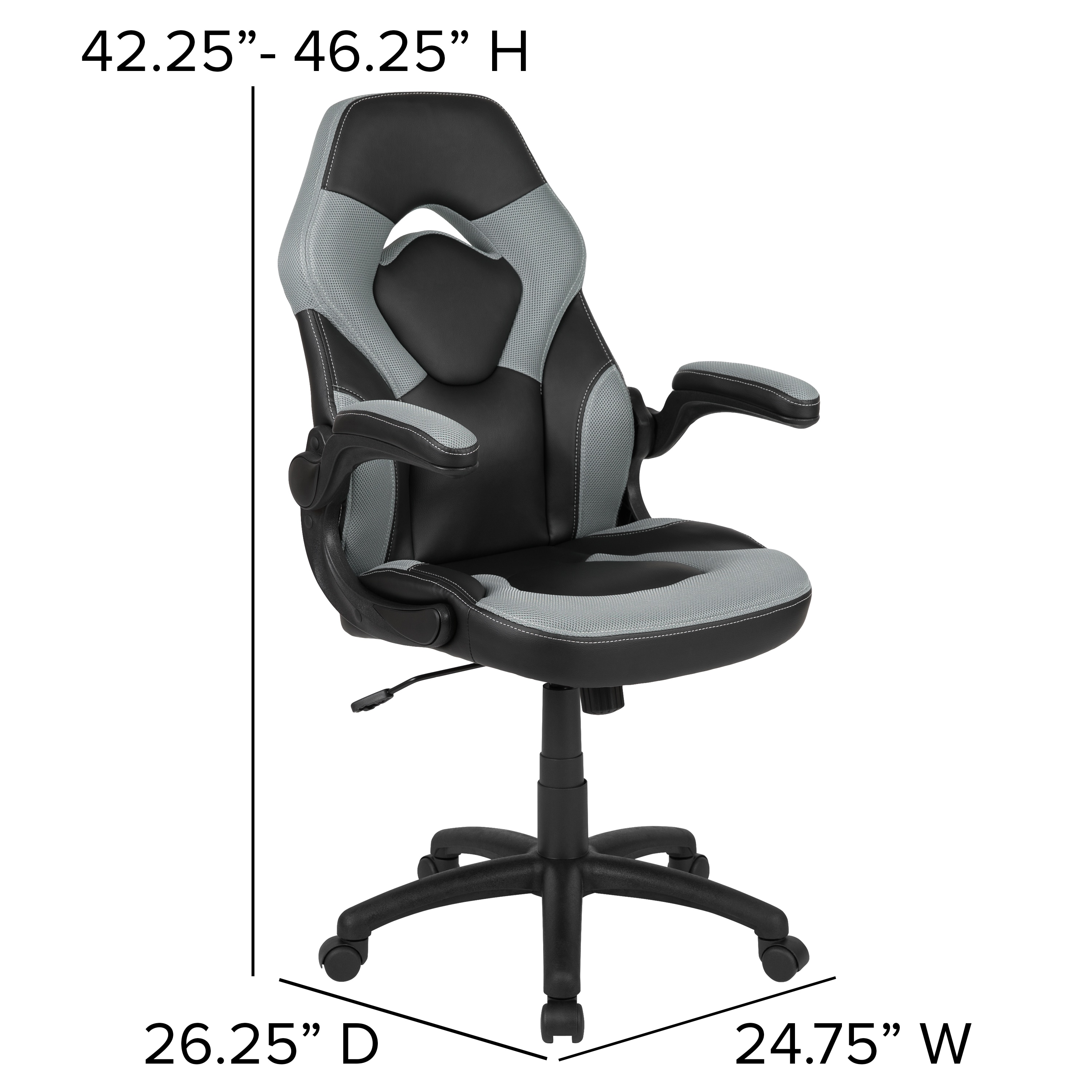 Gray and Black Ergonomic High-Back Gaming Chair with Flip-Up Arms