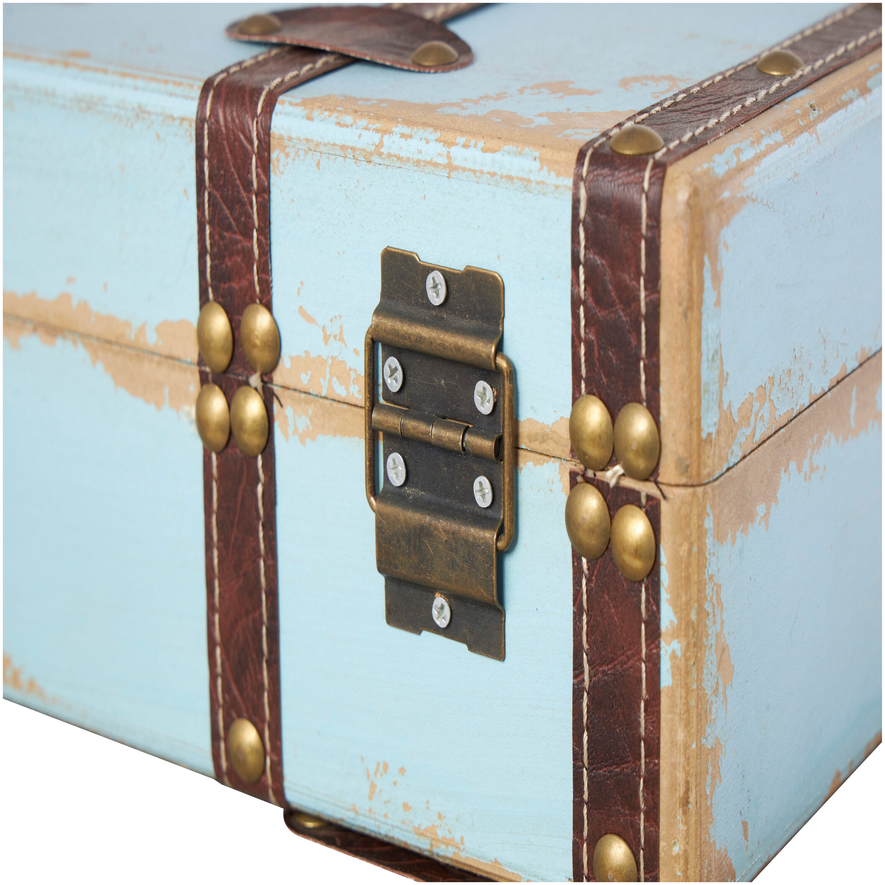 Grayson Lane 50-lb Blue Nesting Upholstered with Buckle Hinged Top Wood  Storage Trunk in the Storage Trunks department at