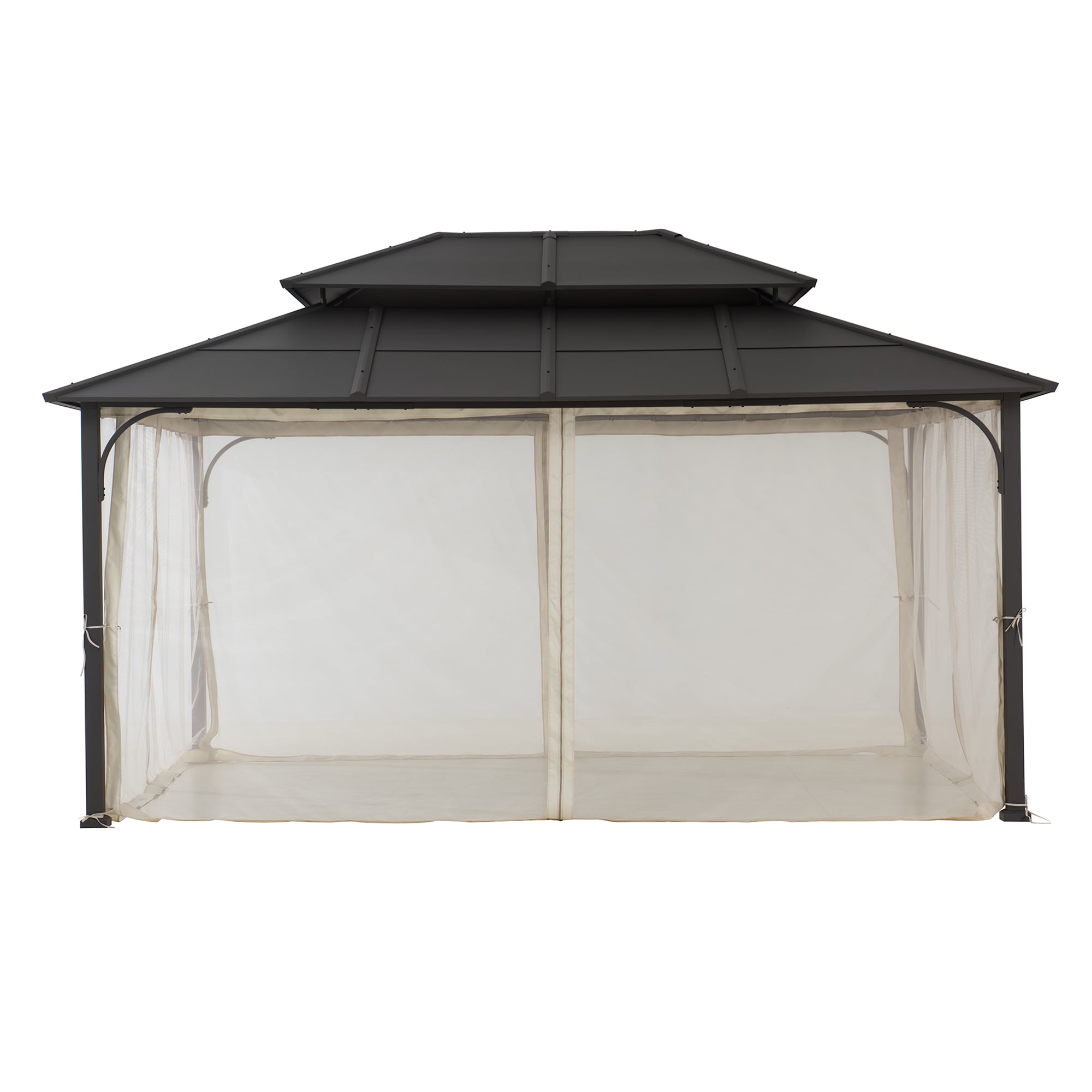 Sunjoy 12 x 16 ft. Black Steel Hardtop Gazebo with Netting