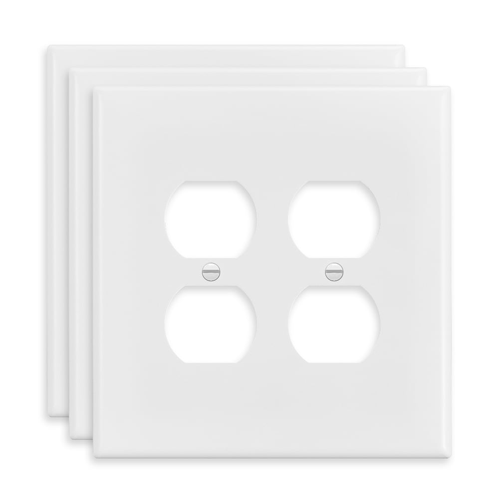 2-Gang Jumbo Size White Polycarbonate Indoor Duplex Wall Plate (3-Pack) | - Top Greener 8822O-W-3PCS