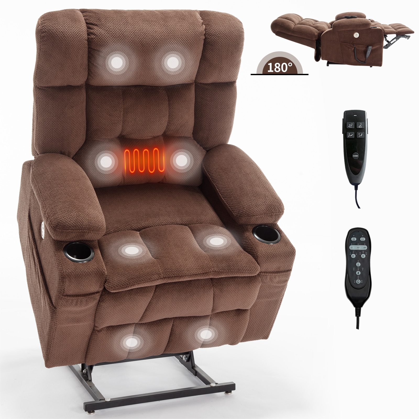 Clihome OF-1926PP70-AANY Brown Polyester Upholstered Powered Reclining Massage chair with Lift Assistance