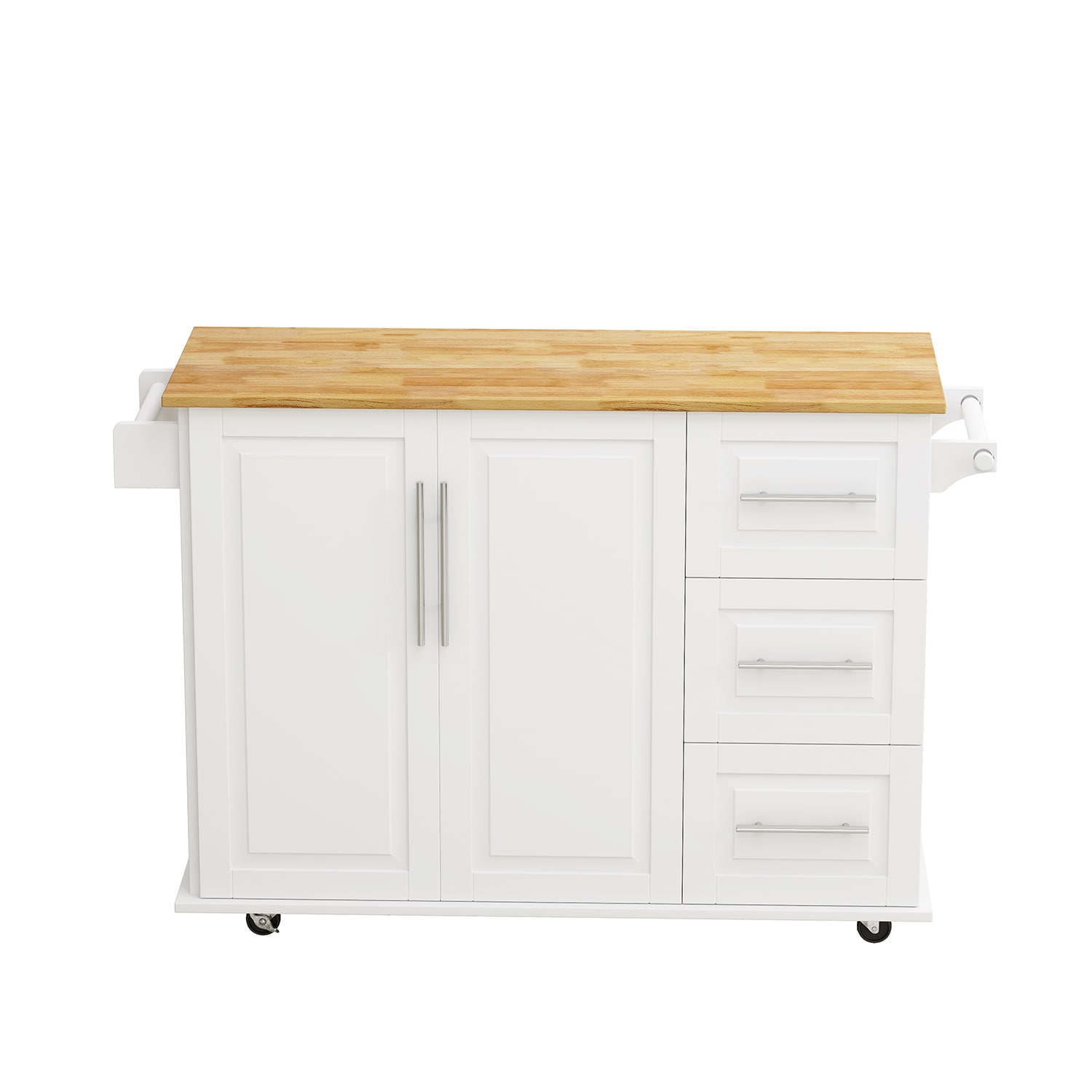 Bybafun Gray Mdf Base with Mdf Wood Top Rolling Kitchen Island (33.2-in x 49-in x 37.5-in)