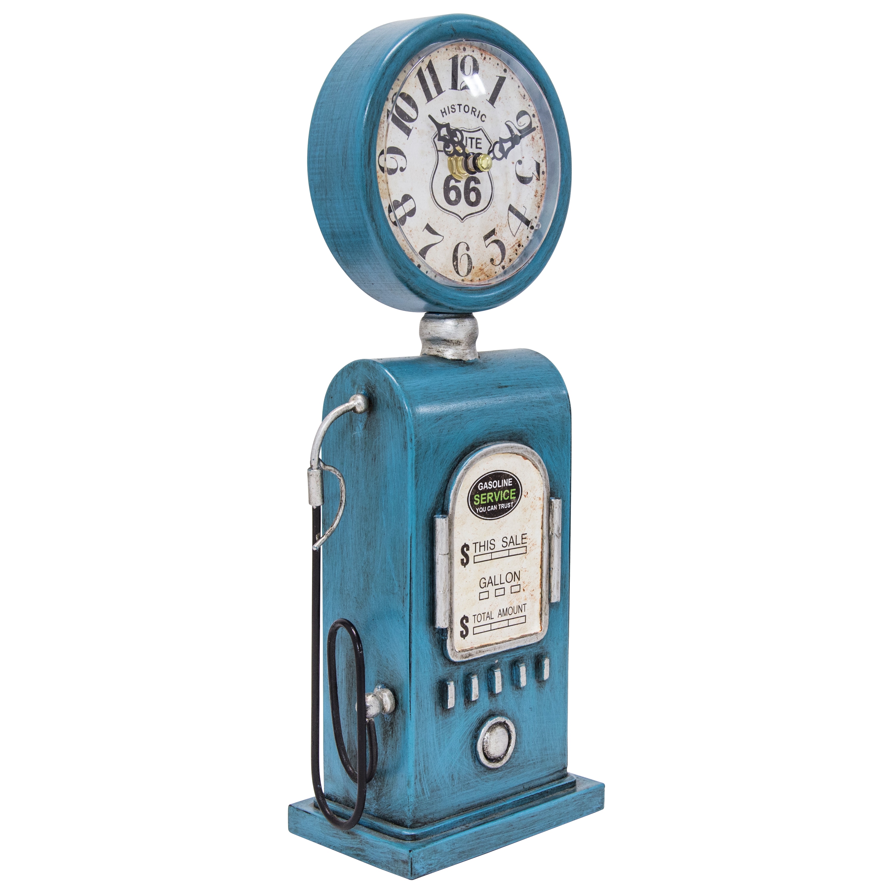 Route 66 Blue Vintage Gas Pump Table Clock