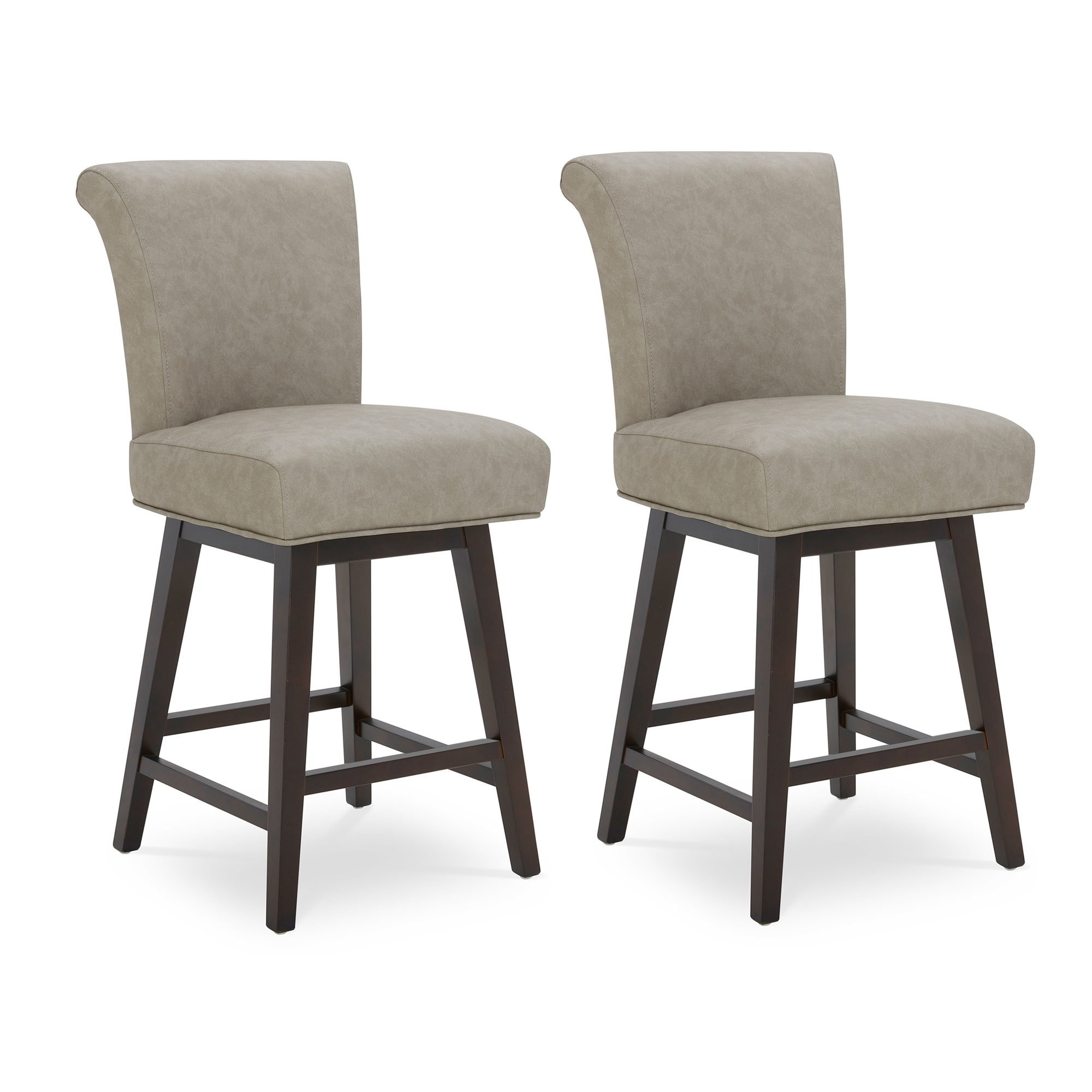 Circle 55 2-LWSY606D-PU152 2 -Set Abbey Stone 26-in H Counter height Square seat Upholstered Swivel Wood Bar Stool and Back