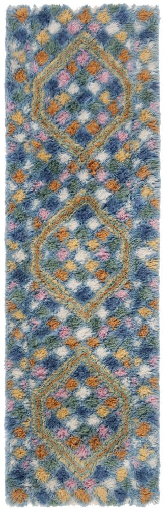 Safavieh CSB750A-28 Casablanca Ansar 2 x 8 (ft) Tufted Wool Ivory/Blue Rectangular Indoor Abstract Bohemian/Eclectic Runner rug