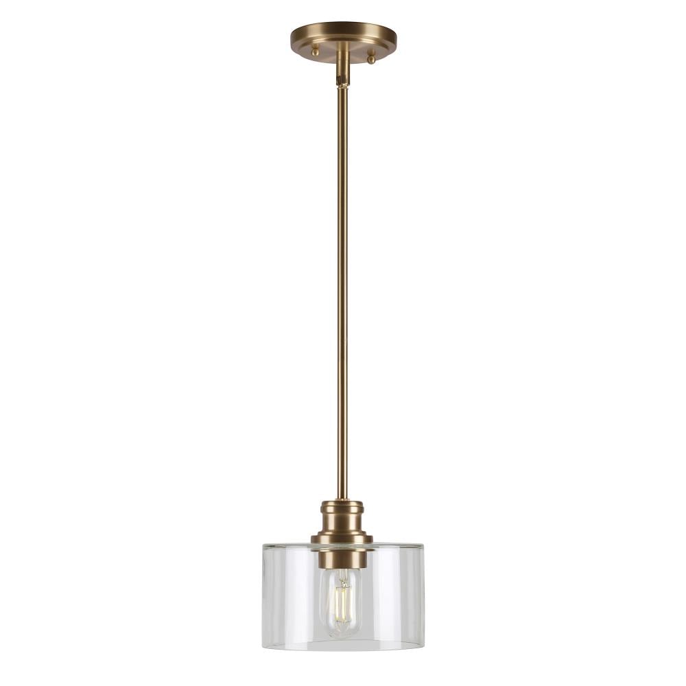 Forte Lighting 2748-01-12 Zane 1 -Light Soft gold Modern/contemporary Clear glass Cylinder Mini Hanging Pendant light