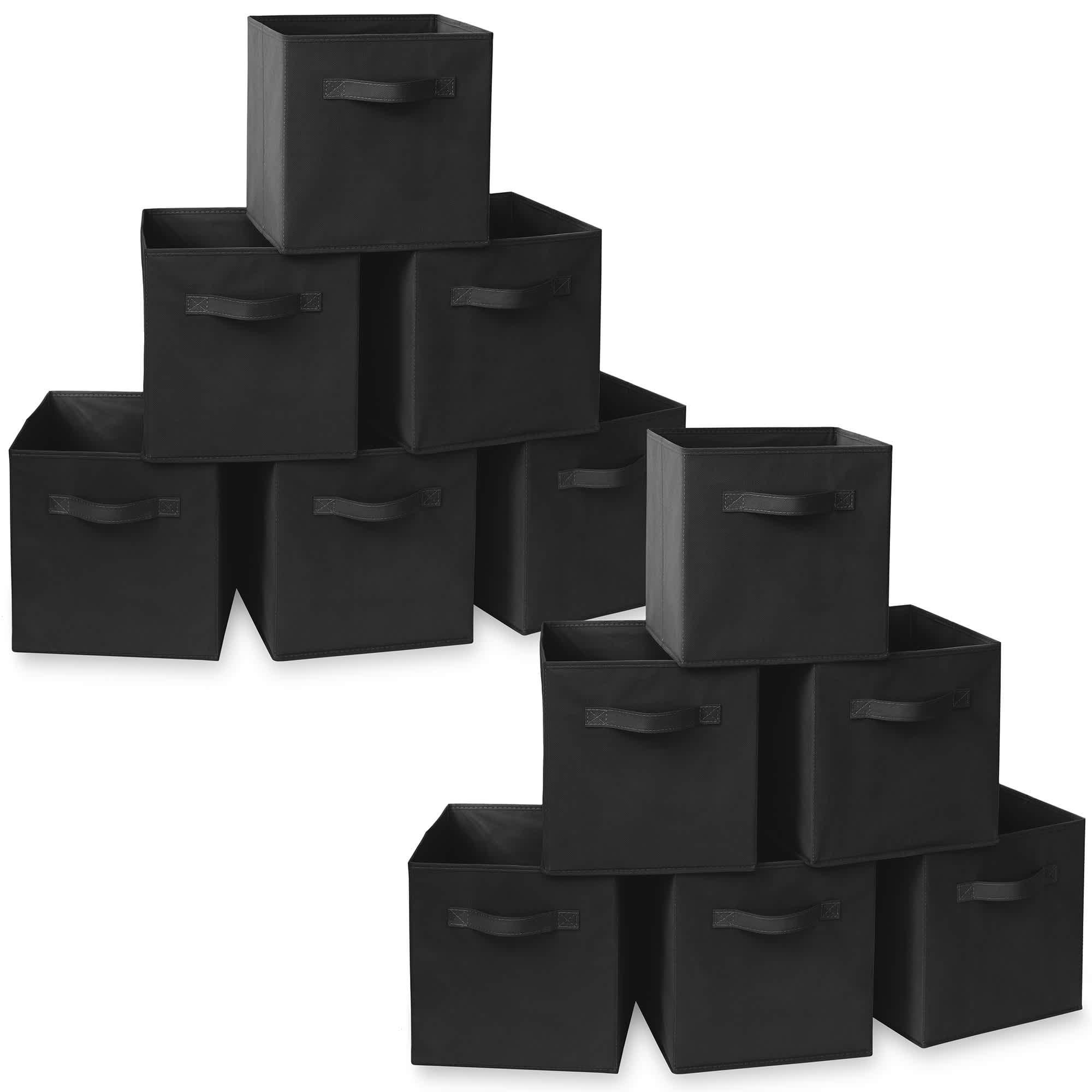 Casafield 6CC-BLK-2. (Set of 12) Collapsible Fabric Cubes - 11-in Storage Bins - Black