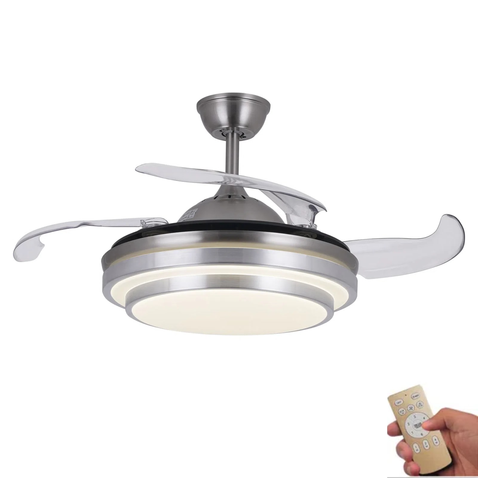 Oukaning HCX195-US 42-in Color-Changing Integrated LED Modern LED Chrome with ABS Blades Chandelier Ceiling Fan With Light - Remote Included ( 4 -Blade )