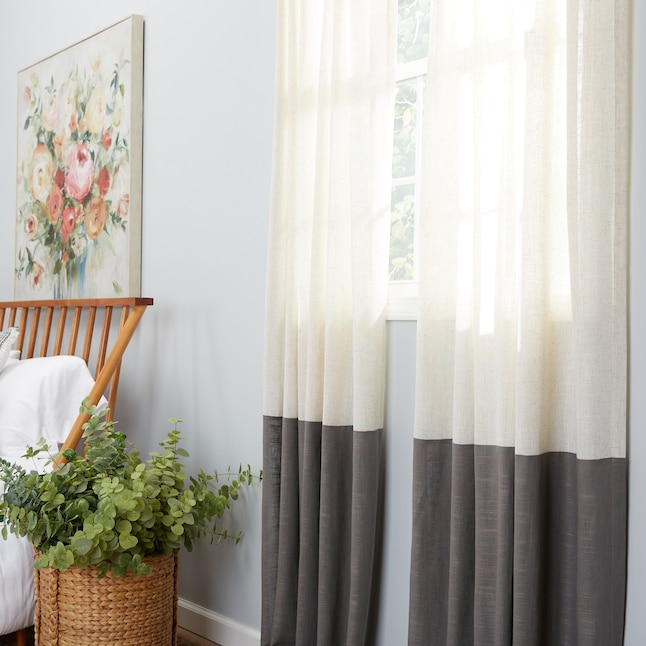 Color Block Linen Light Filtering Back, Grey And Color Curtains