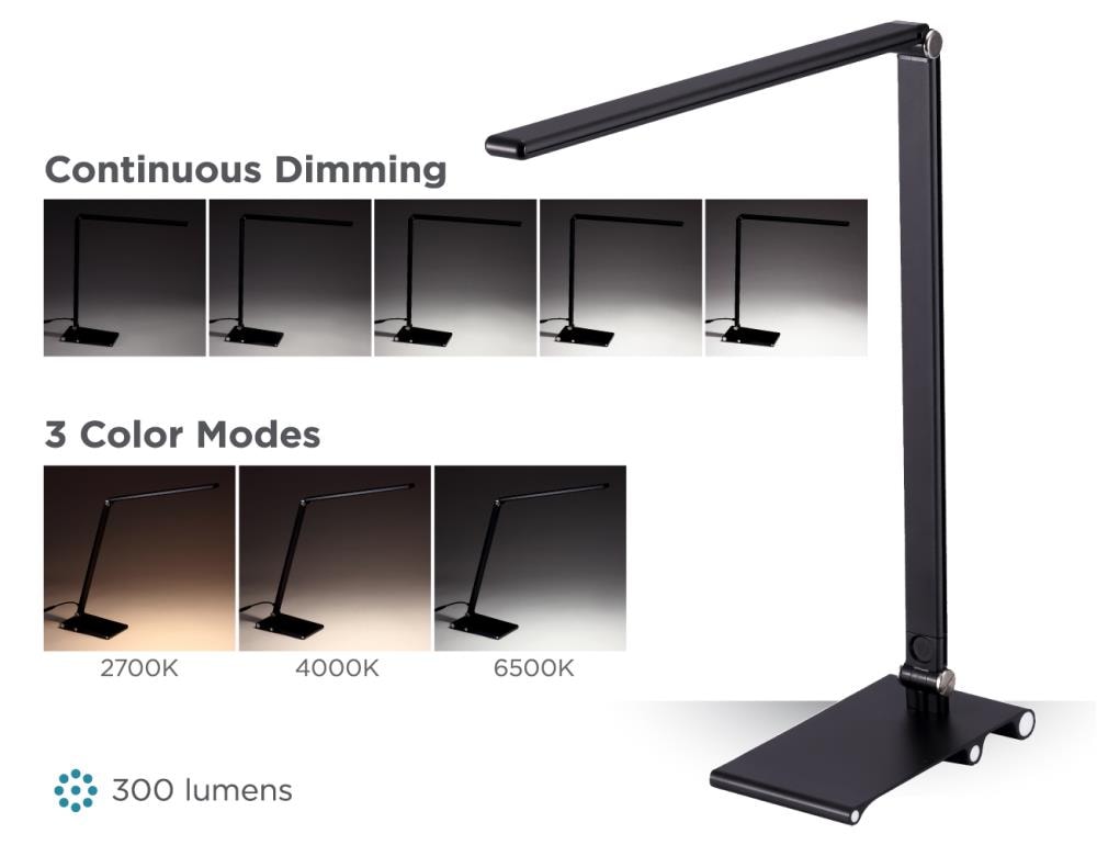 BLACK+DECKER Pure Optics 5-in Adjustable Black Touch Desk Lamp with ...