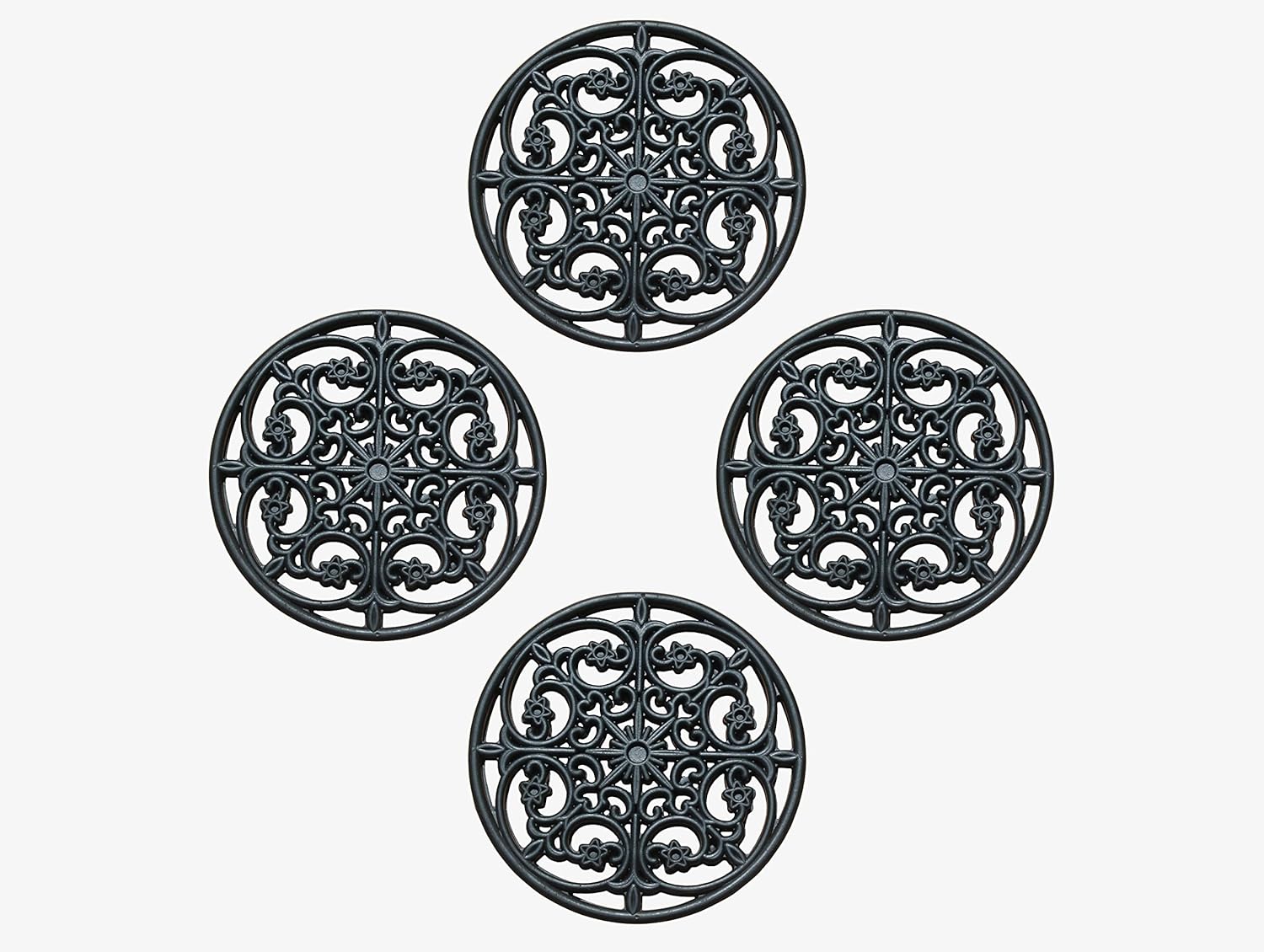 A1 Home Collections  Multi Functional Garden Stepping Stone Mat Round Natural Rubber Heavy Duty Beautiful Hand Finished Design 12-in x 12-in Set of 4 Paisley Star Black