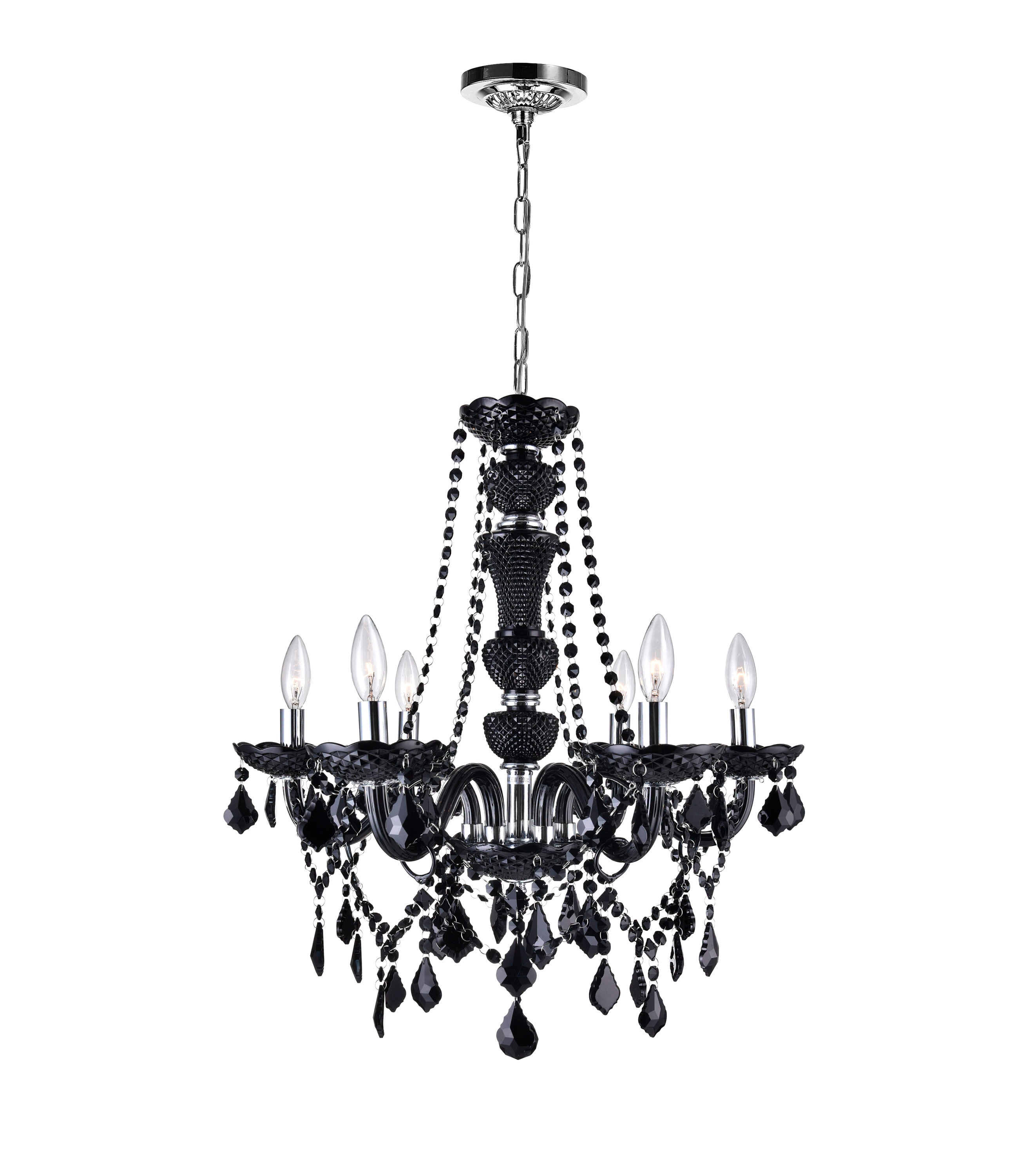 CWI Lighting 8268P22C-6-B Princeton 6-Light Chrome Traditional Damp Rated Chandelier