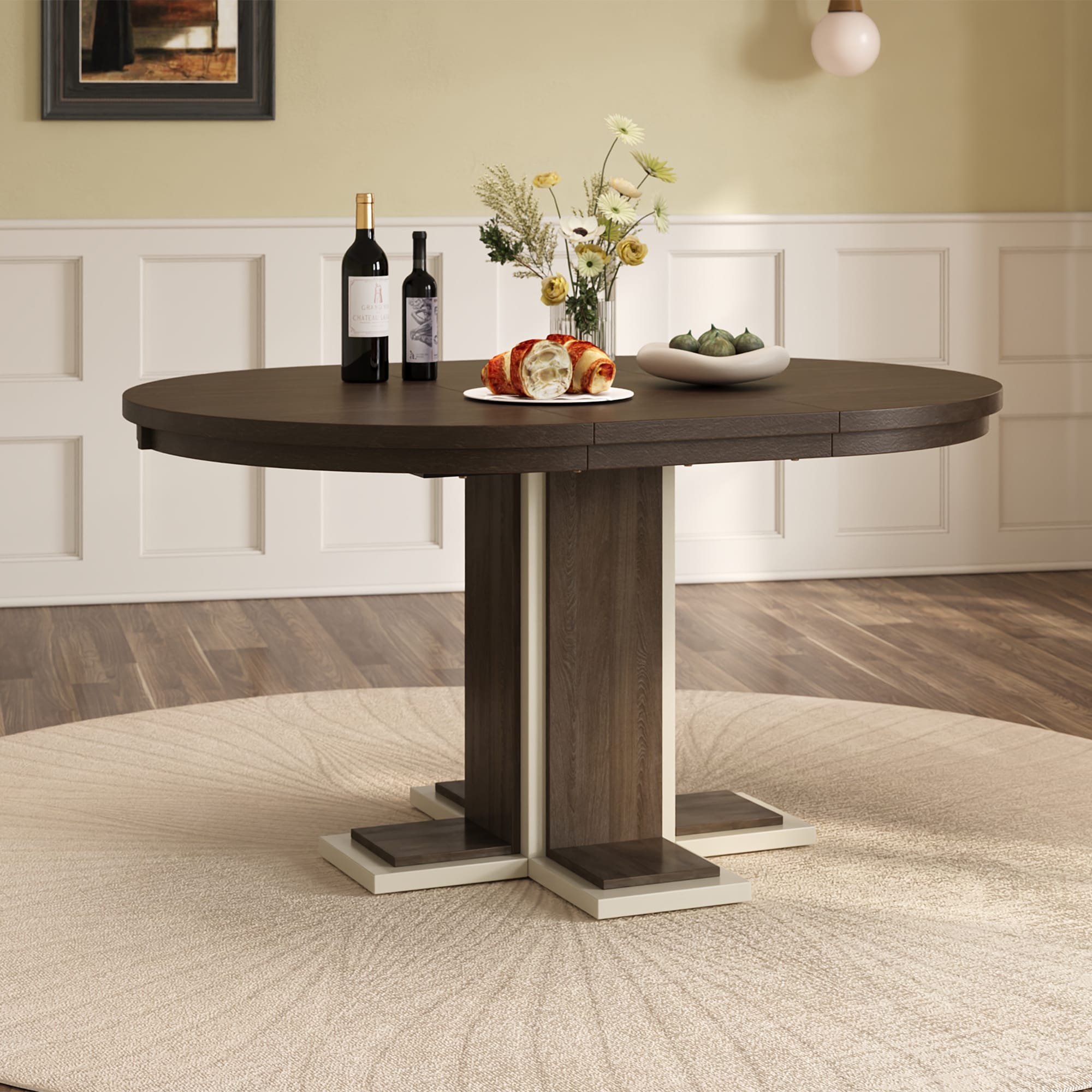 ModernLuxe XW000002AAP Extendable Dining Table with a 16inch Middle Leaf 42inch58inch Oval Dining Table for 6 Retro Solid Wood Round Dining Table with Double Layer Design for Kitchen Dining Room Espresso