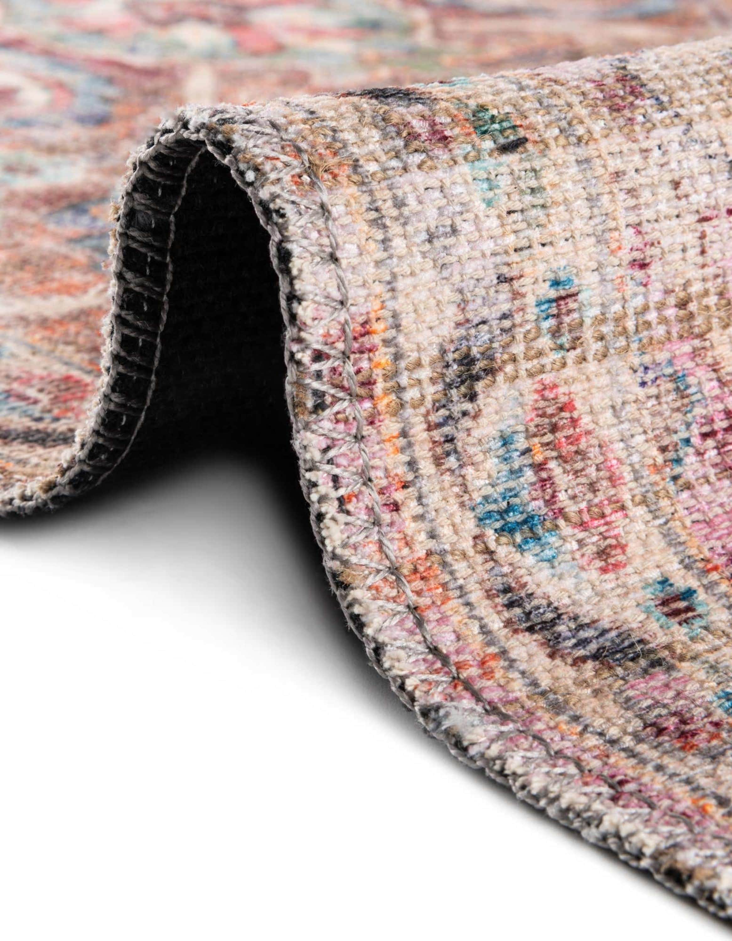 Ivory and Pink Rectangular Washable Flatweave Area Rug 8' x 10'