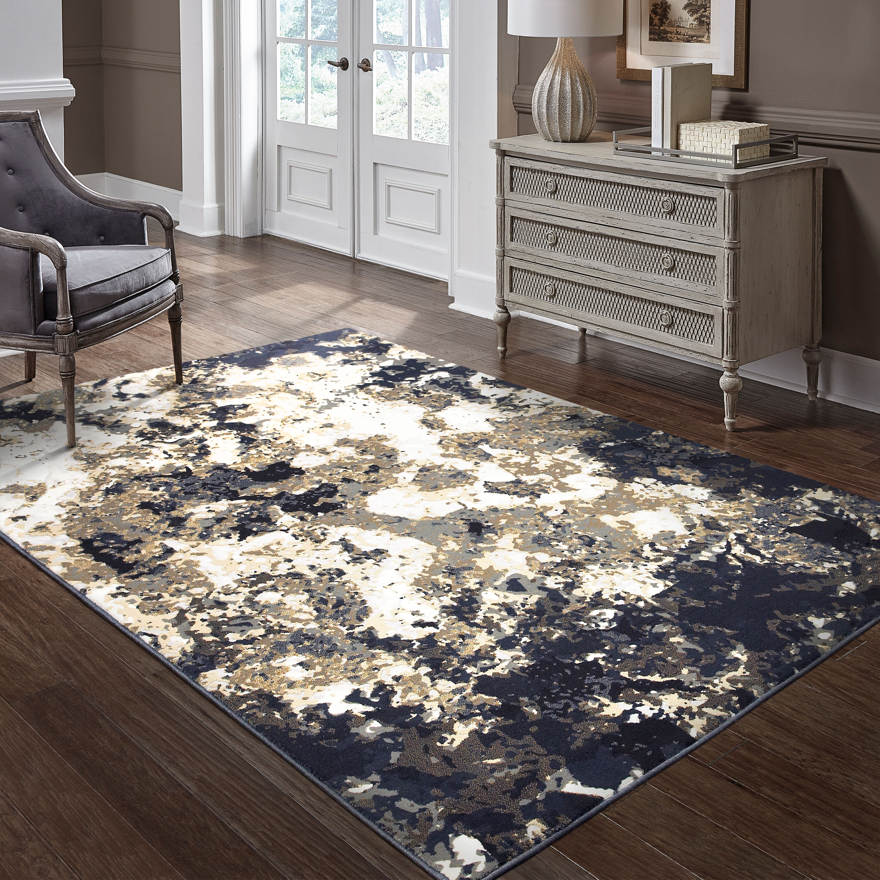 Archer Lane 180BOWE8Q6L Sensation 6 x 9 (ft) Polypropylene Navy Rectangular Indoor Abstract Bohemian/Eclectic Area rug