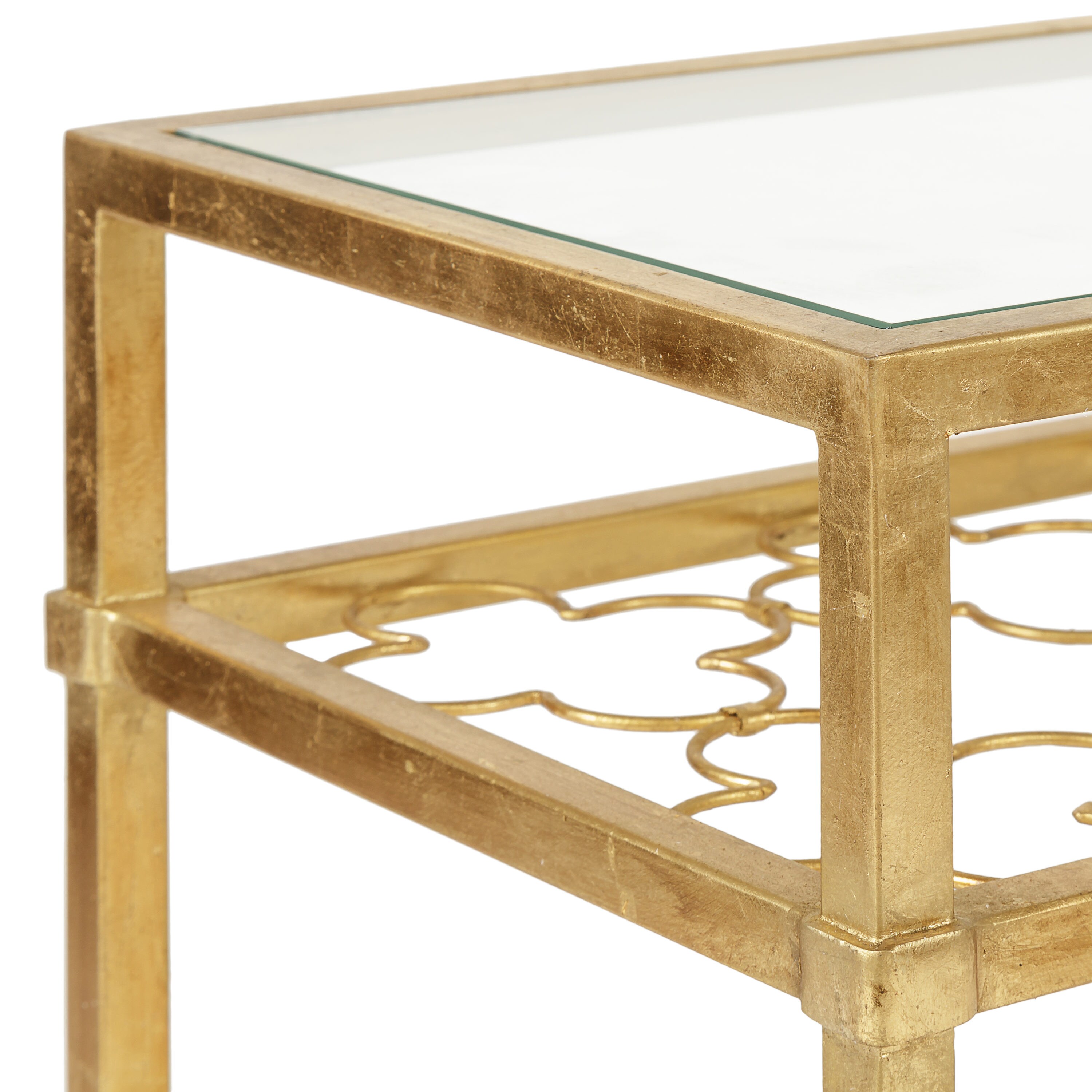 Hanzel Gold Leaf Glass Top Rectangular Side Table
