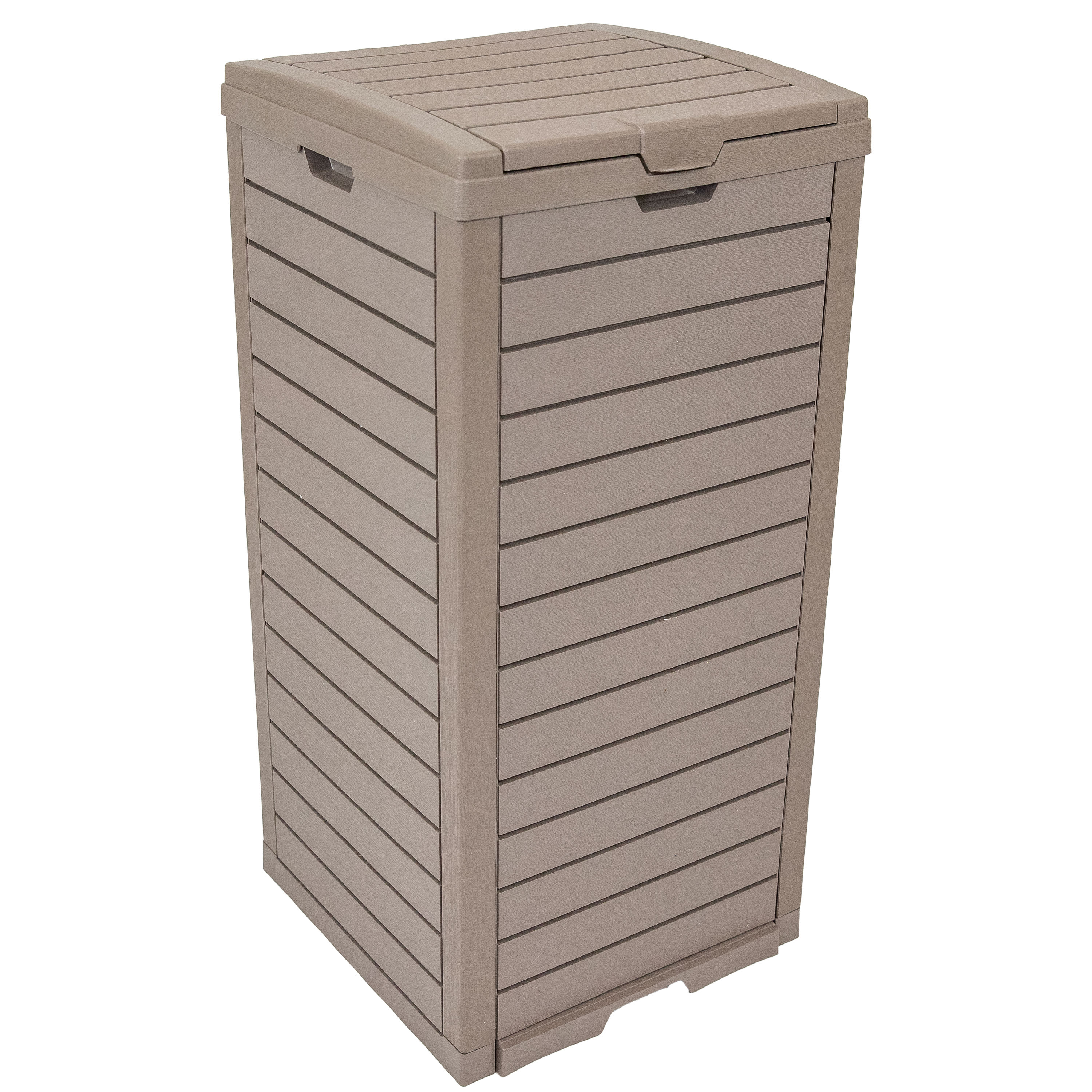 Sunnydaze Decor TST-6281 Sunnydaze 39-Gallon Patio Trash Can with Lid - Outdoor Garbage Can with Built-In Drip Tray - Weather-Resistant Resin - Light Gray