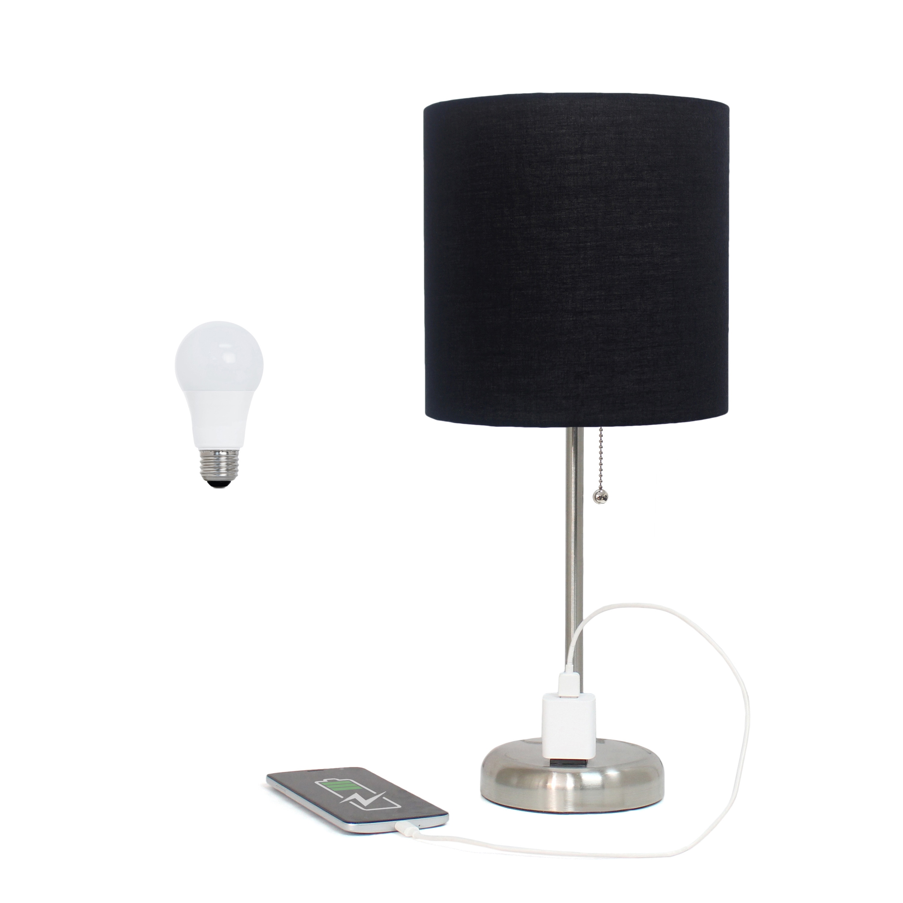 Creekwood Home CWT-2009-BK-LB Oslo 19.5-in Black LED Pull-chain Table Lamp with Fabric Shade