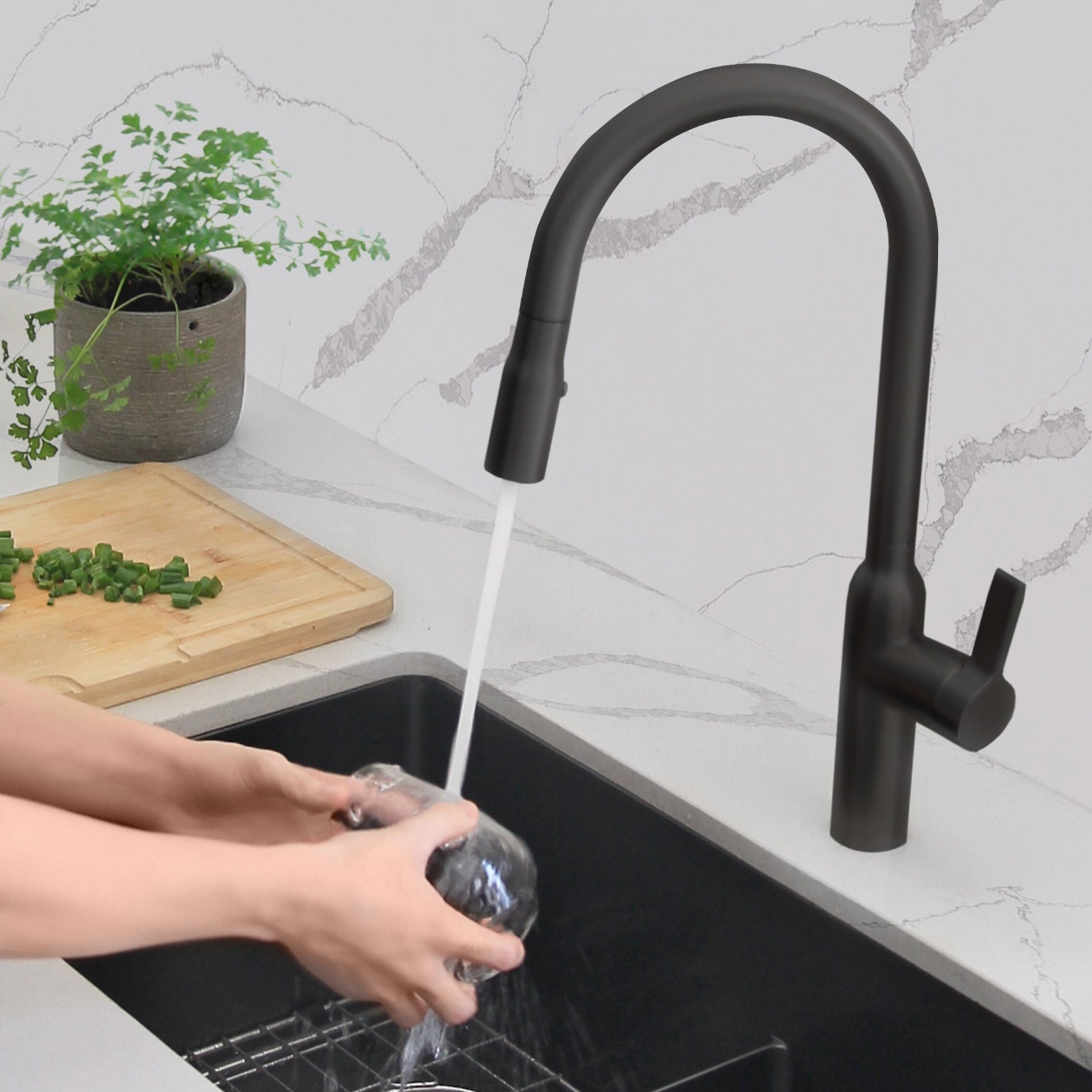 Matte Black Stainless Steel Pull Down Kitchen Faucet with Spray
