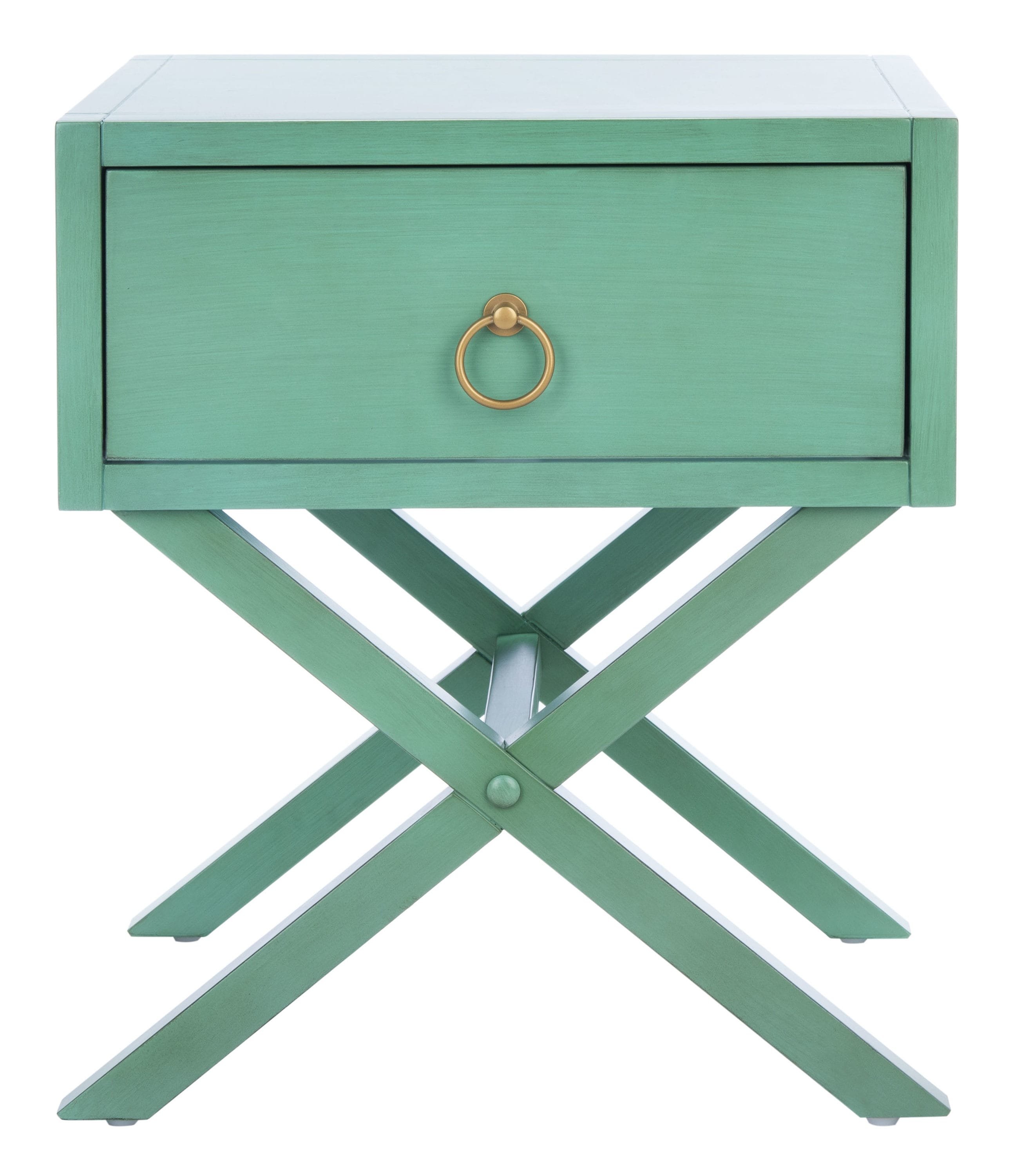 Odilia Turquoise Acacia Wood 1-Drawer Nightstand with Gold Pull
