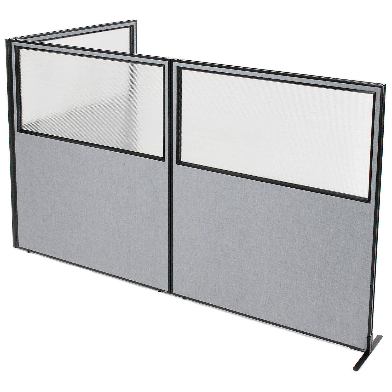 Global Industrial 695118GY 60-14-inW x 72-inH Freestanding 3-Panel Corner Room Divider with Partial Window Gray