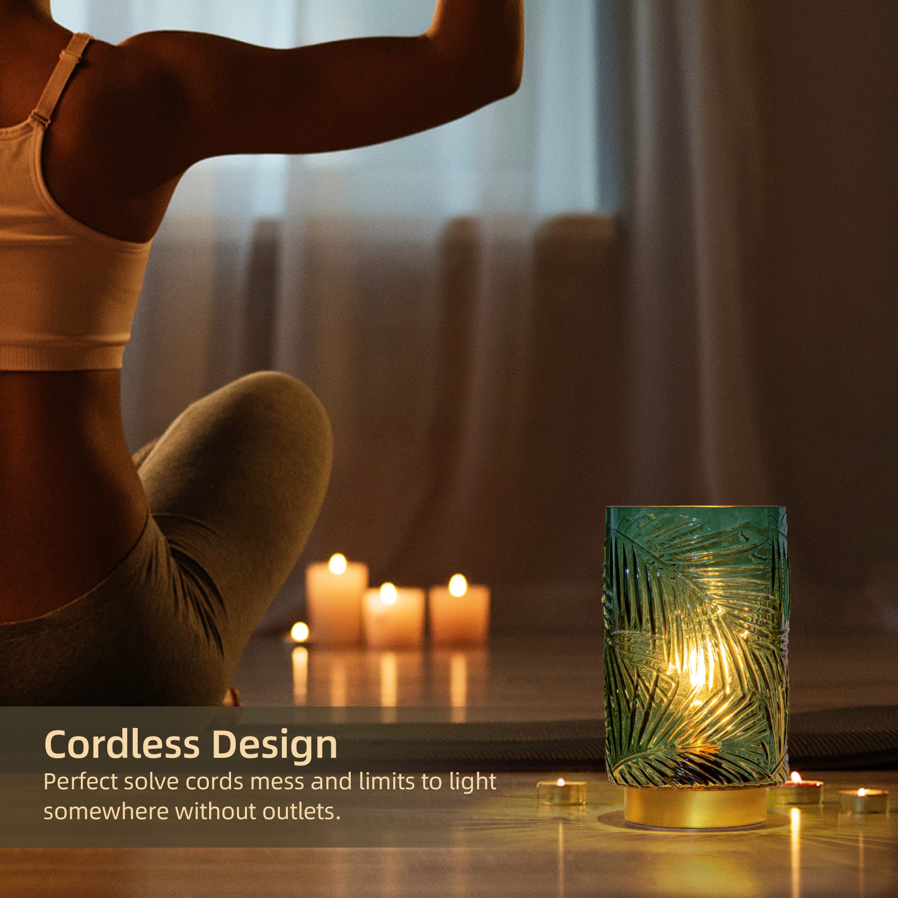AKSCYZM Cordless Table Lamp LED Nightlight Decorative Leaves Pattern ...