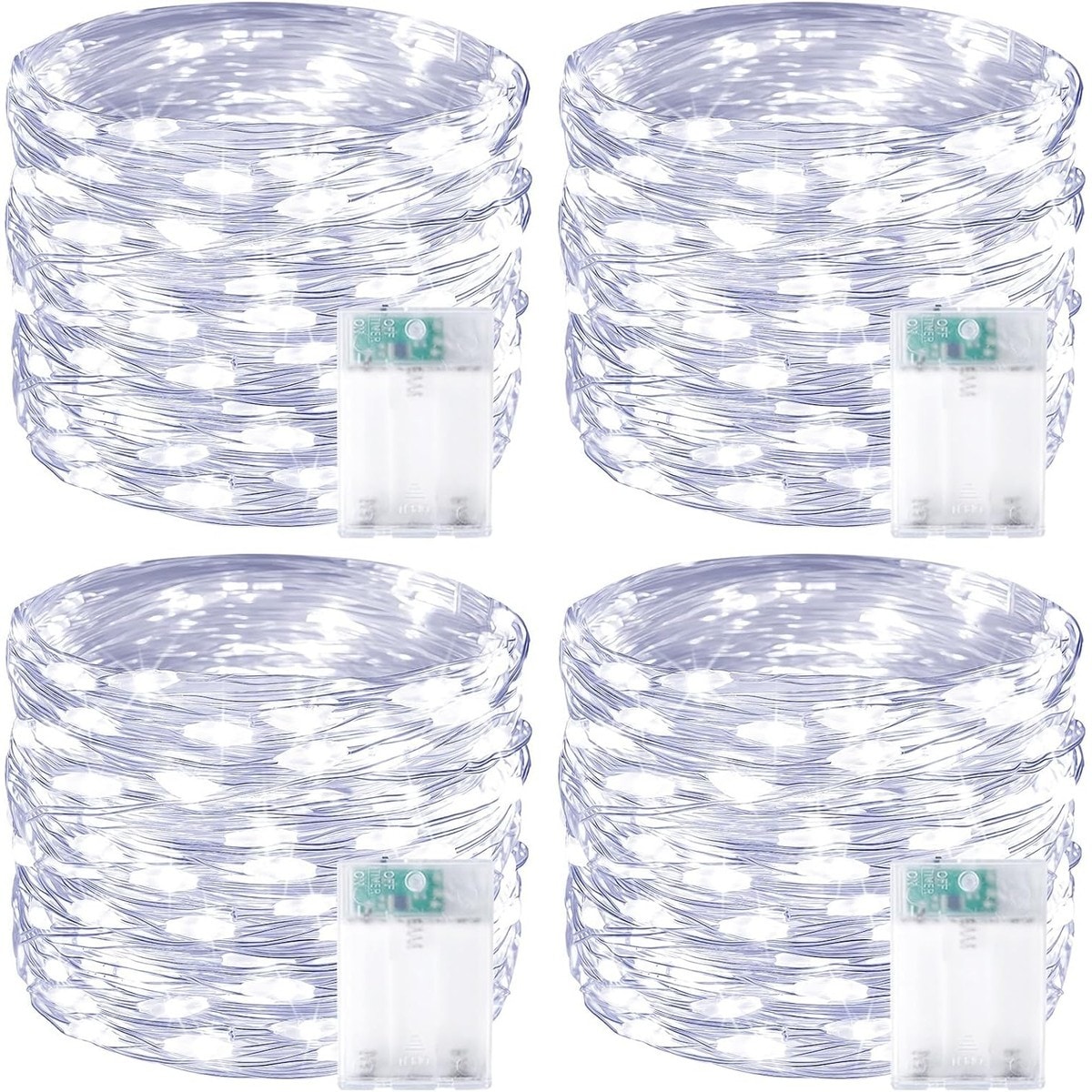 Tradufa  4 Pack 60 LED Battery Operated Fairy Lights with Timer 20 FT Cool White String Lights for Indoor Outdoor Decor